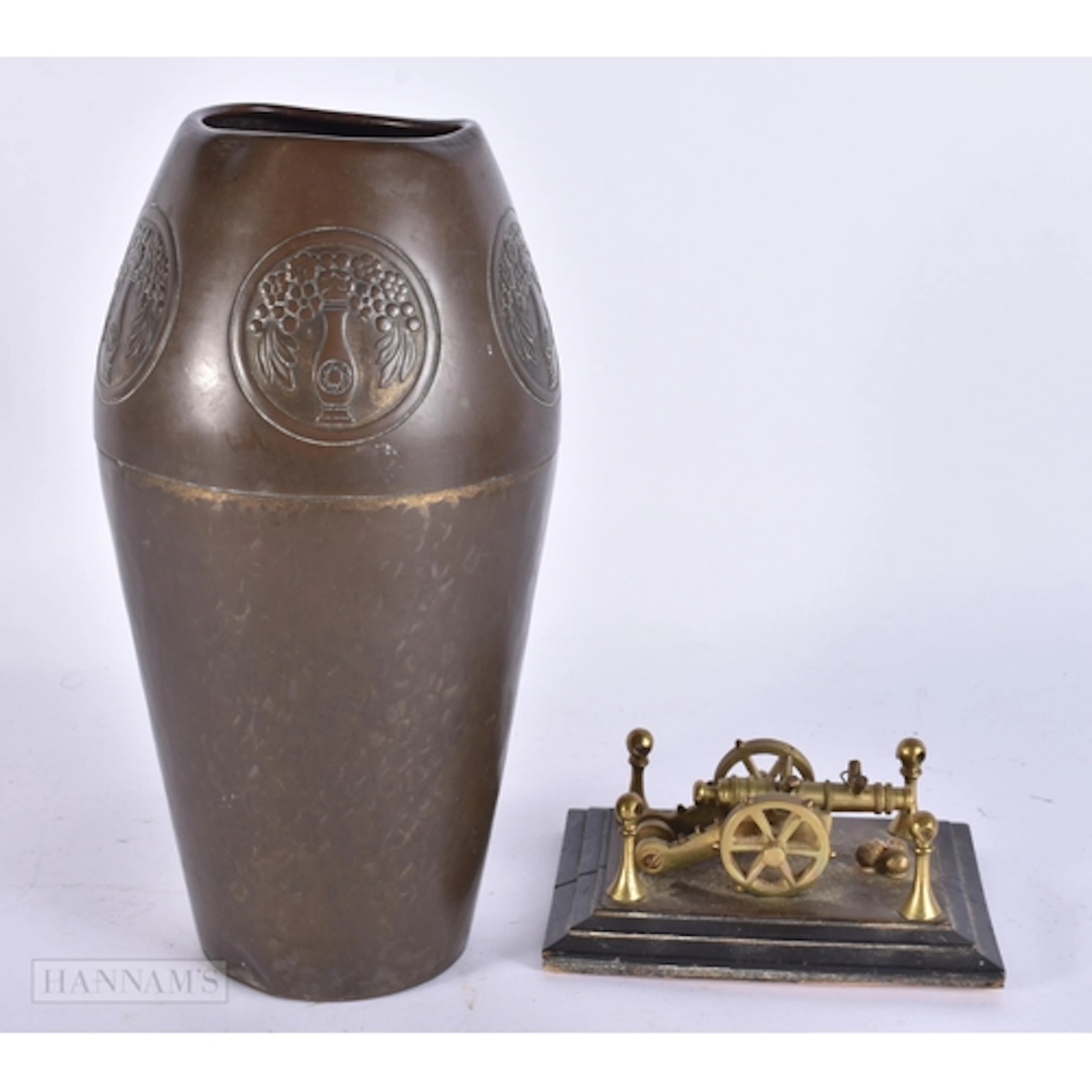 AN ART DECO WMF COPPER VASE together with a military interes...