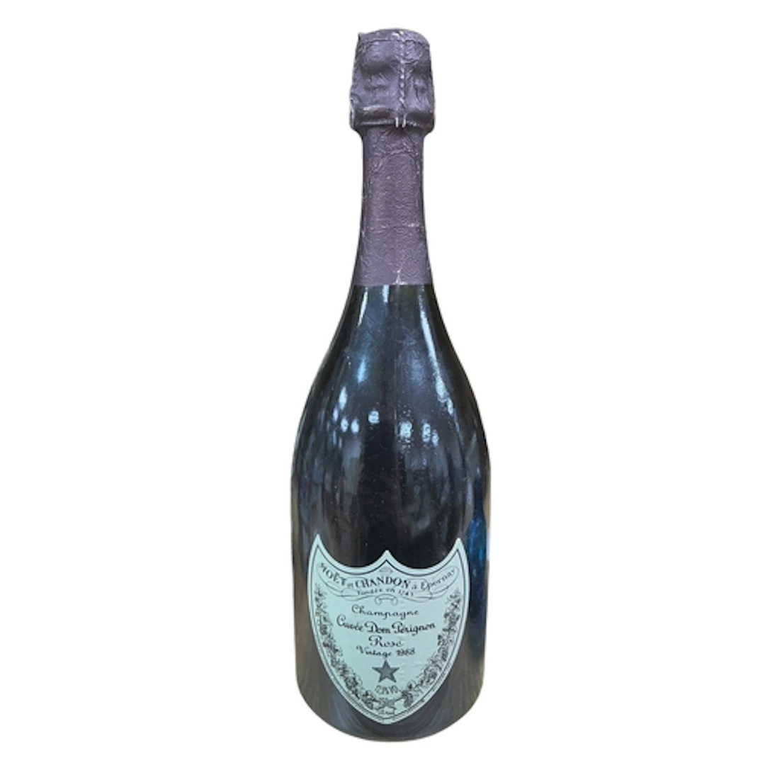 A bottle of Dom Perignon Rose Champagne 1988.