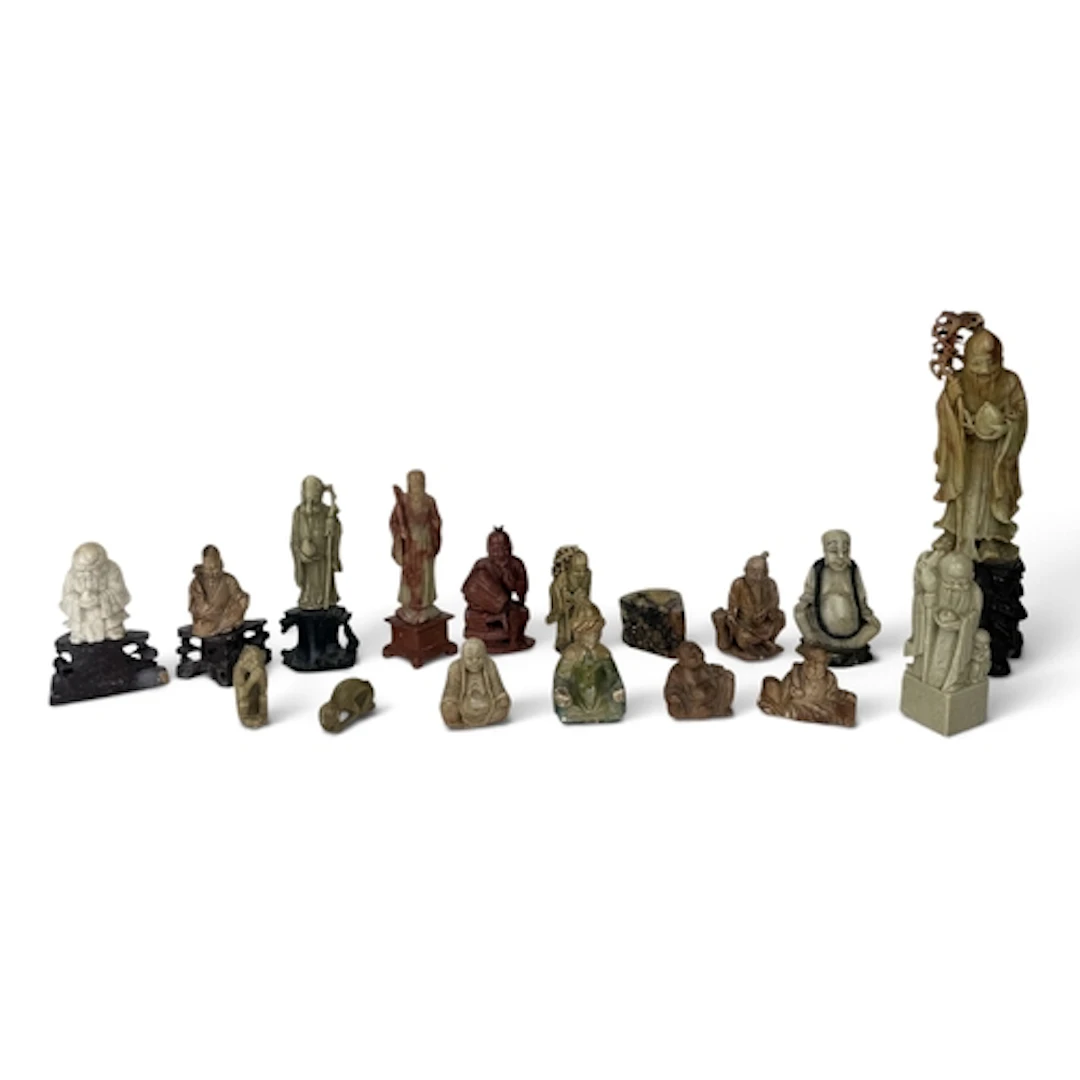 A COLLECTION OF CHINESE SOAPSTONE FIGURES Tallest 26cm H...