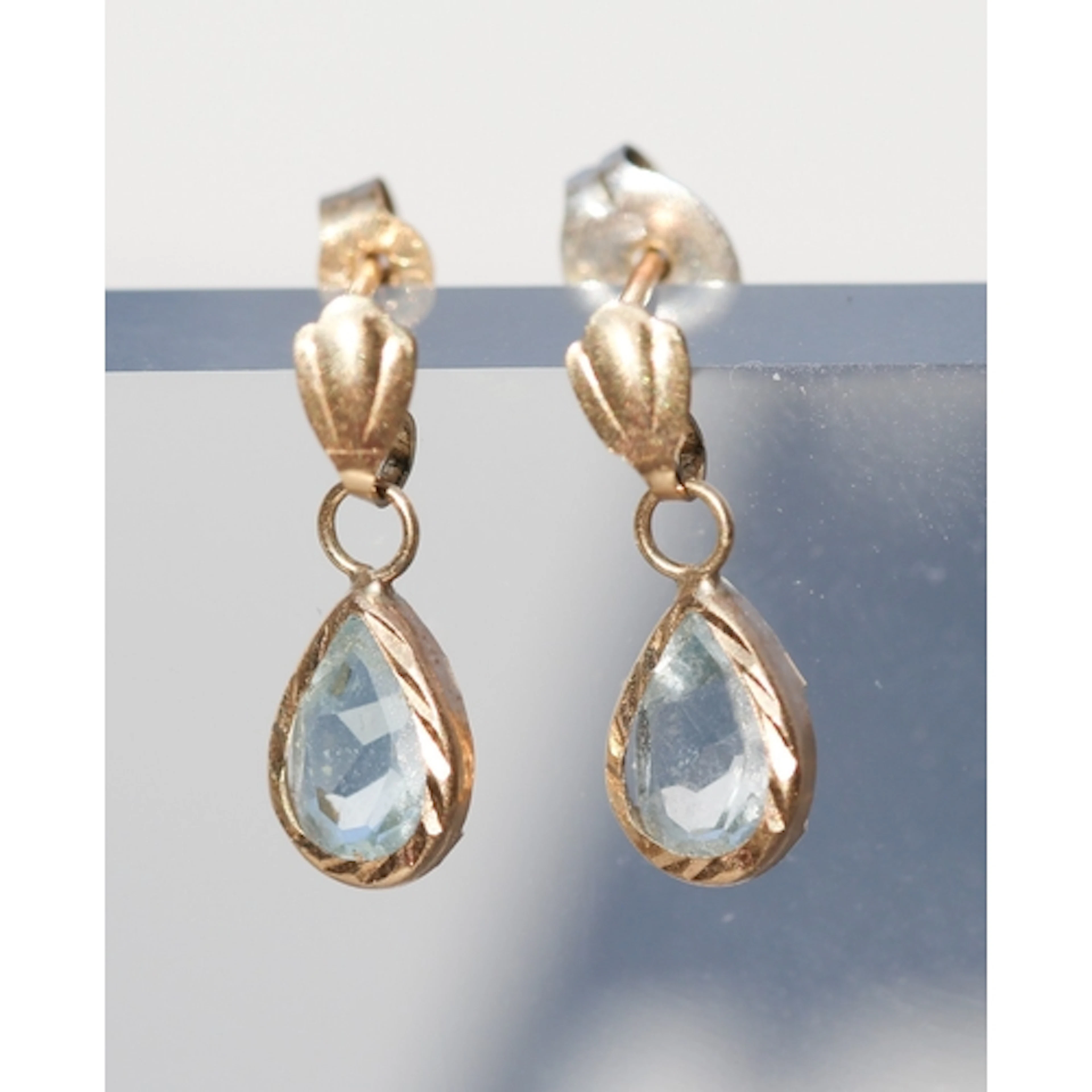 Pair of Aquamarine Set Pear Cut Drop Earrings, Mounted in 9 ...