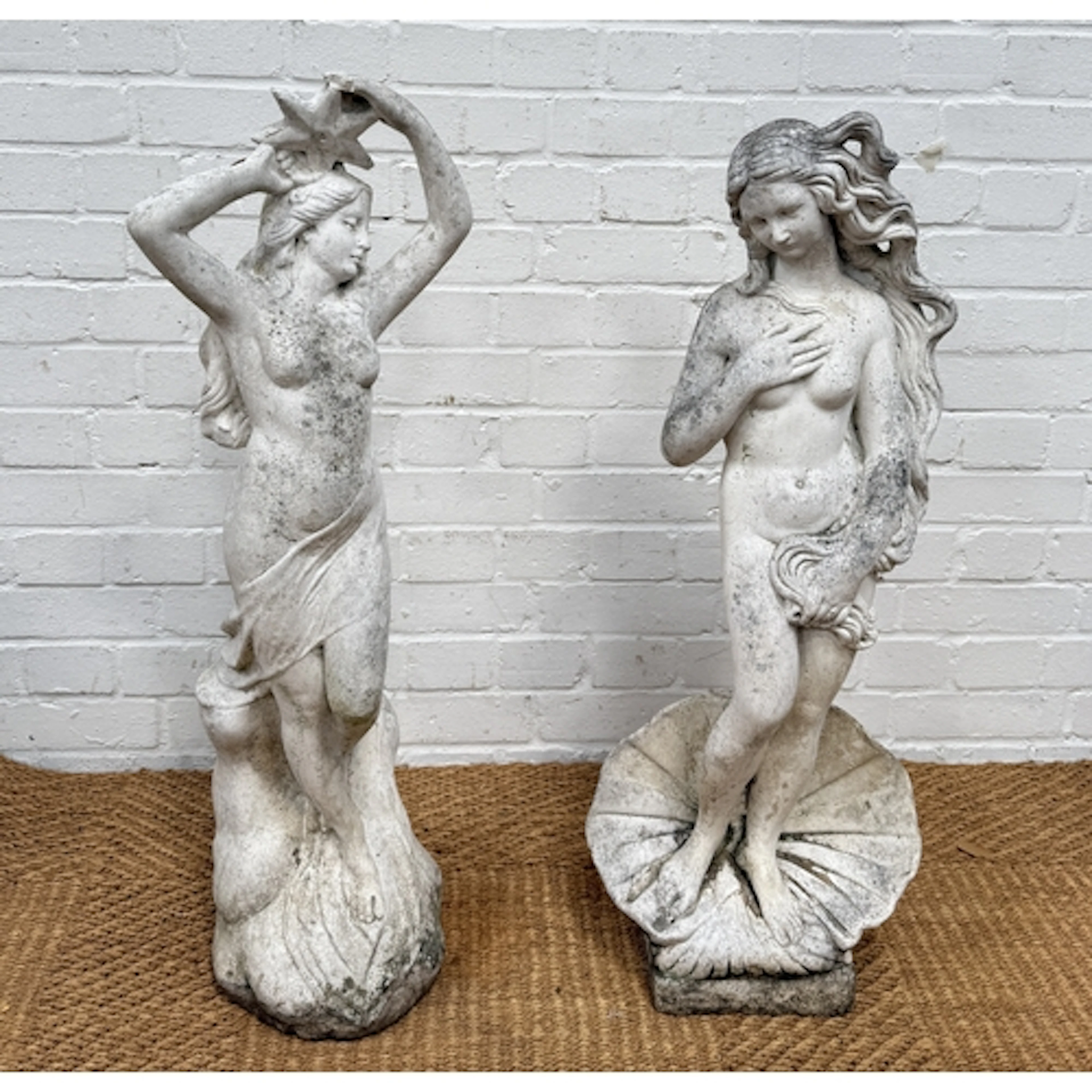 AFTER BOTTICELLI: A PAIR OF GARDEN STONE SCULPTURES 85cm H...