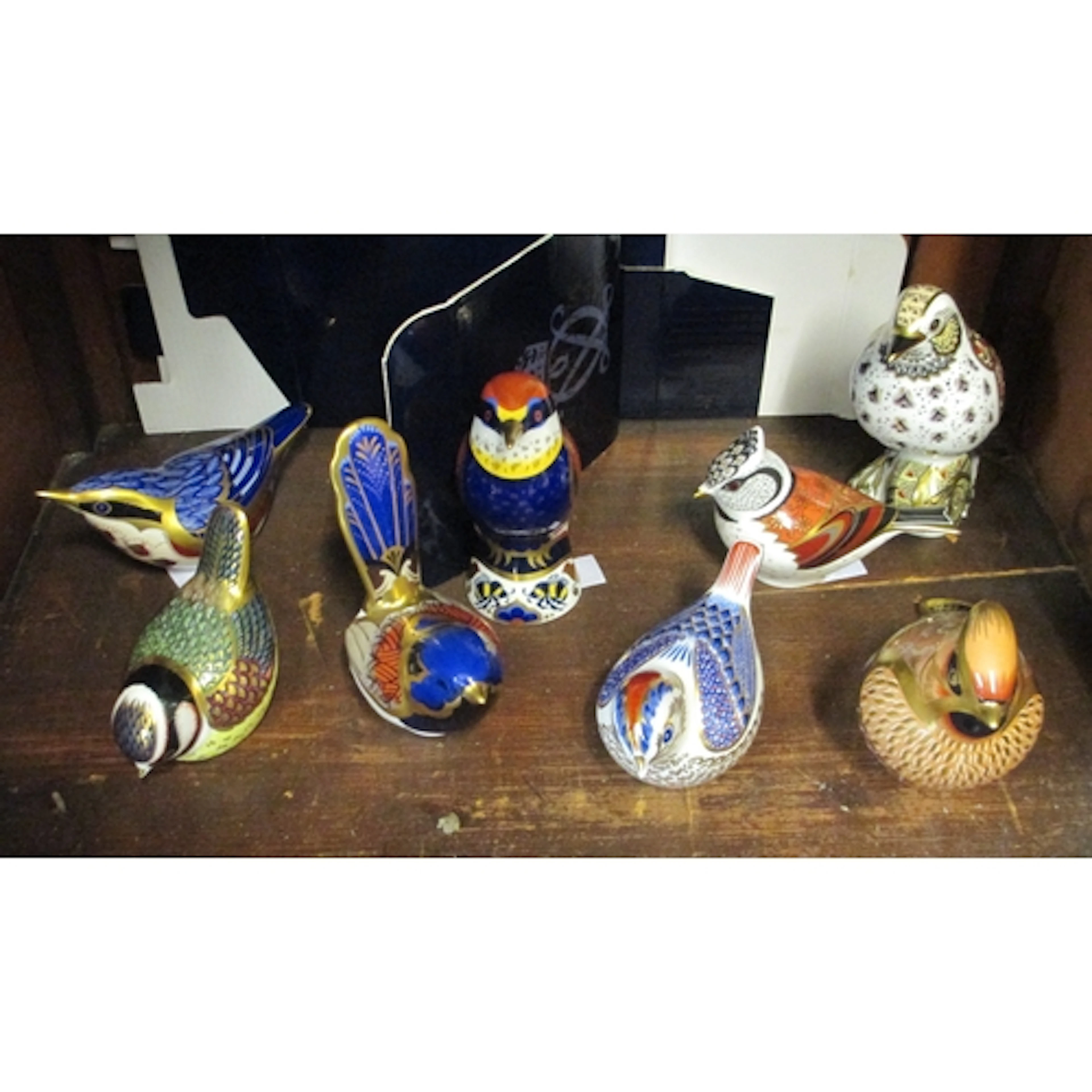 Group of eight Royal Crown Derby paperweights, ' Song Thrush...