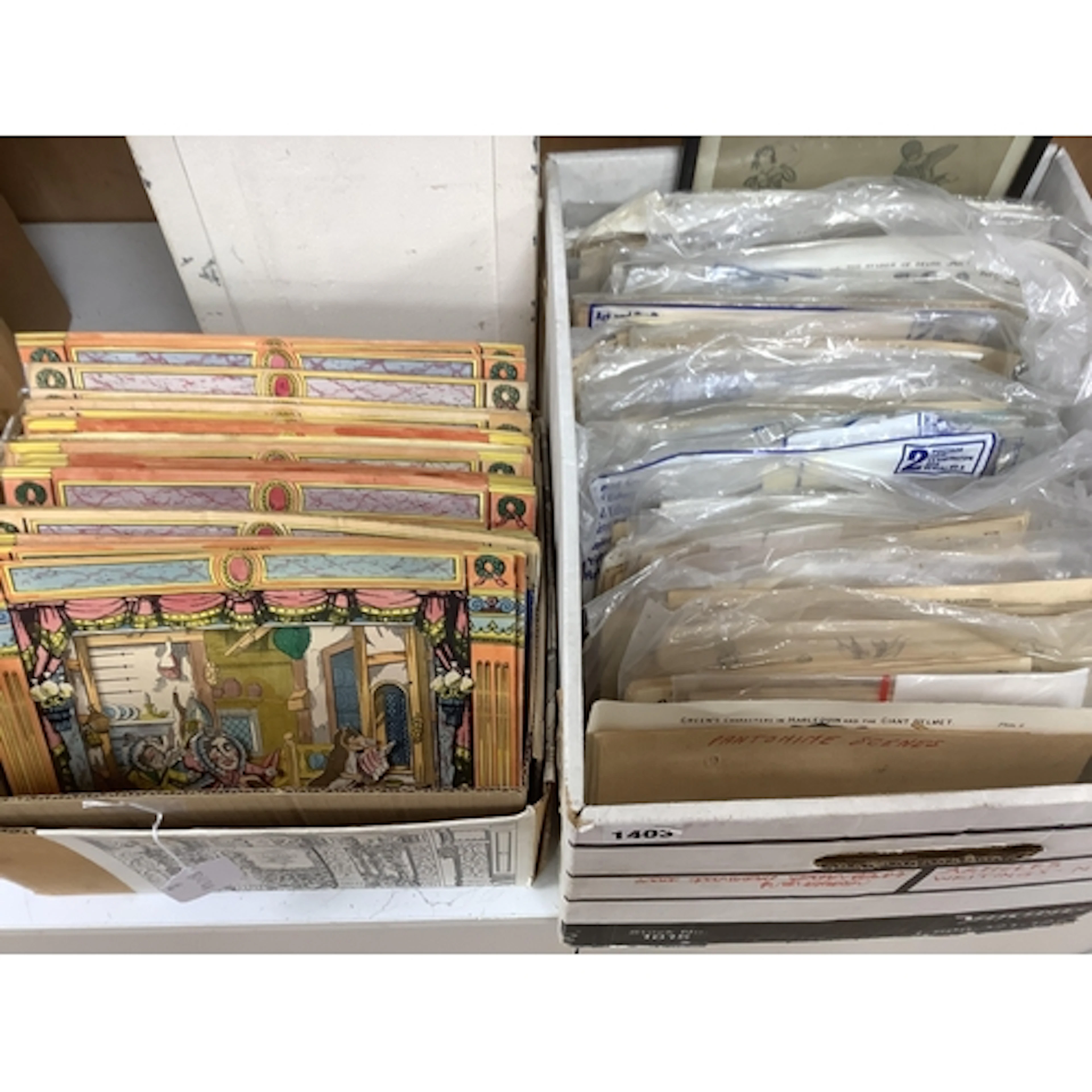 Juvenile Drama, a group of hand painted toy theatre back dro...