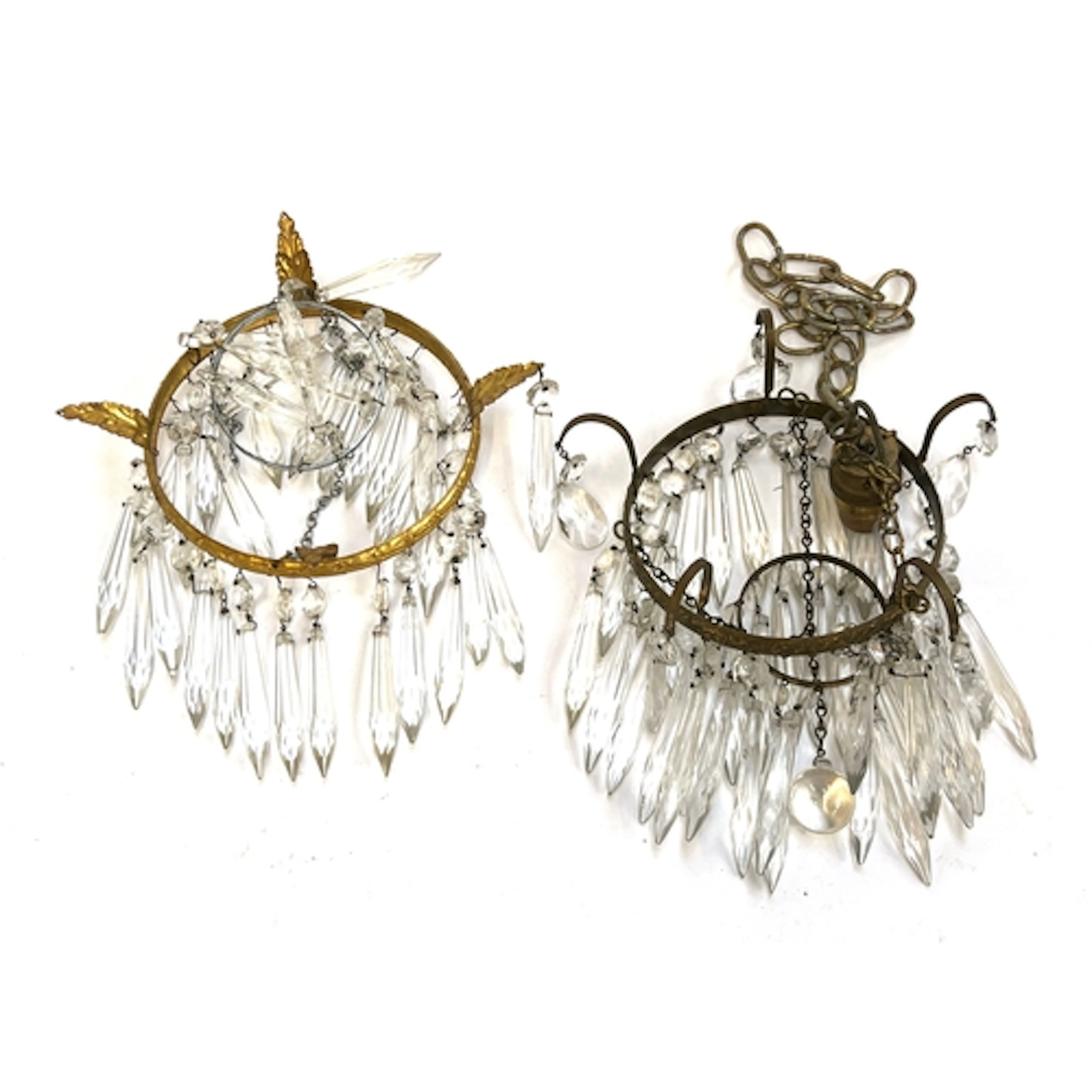 Two gilt metal glass drop chandeliers, each approx. 15cmD