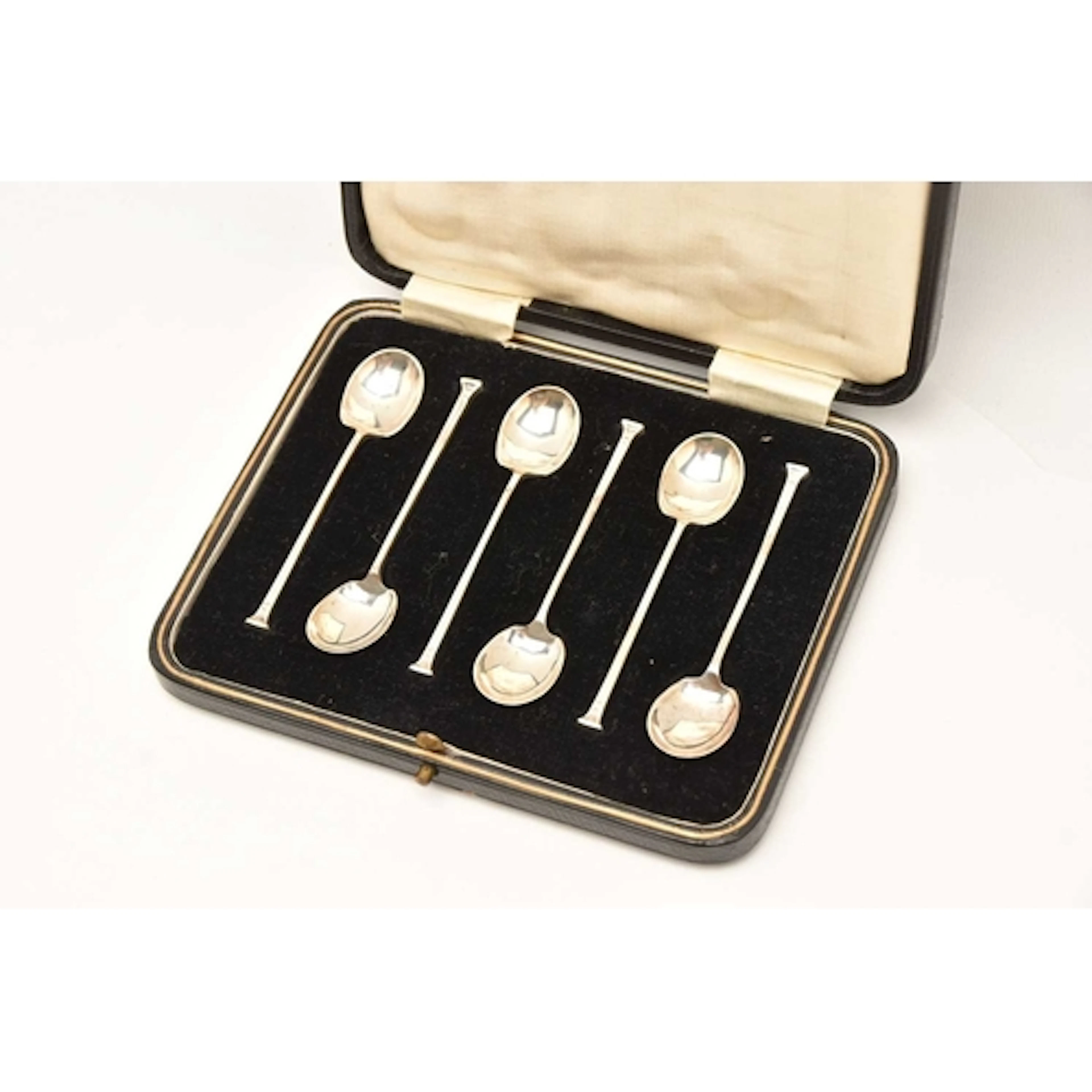A CASED SET OF SIX MID 20TH CENTURY SILVER COFFEE SPOONS, ha...