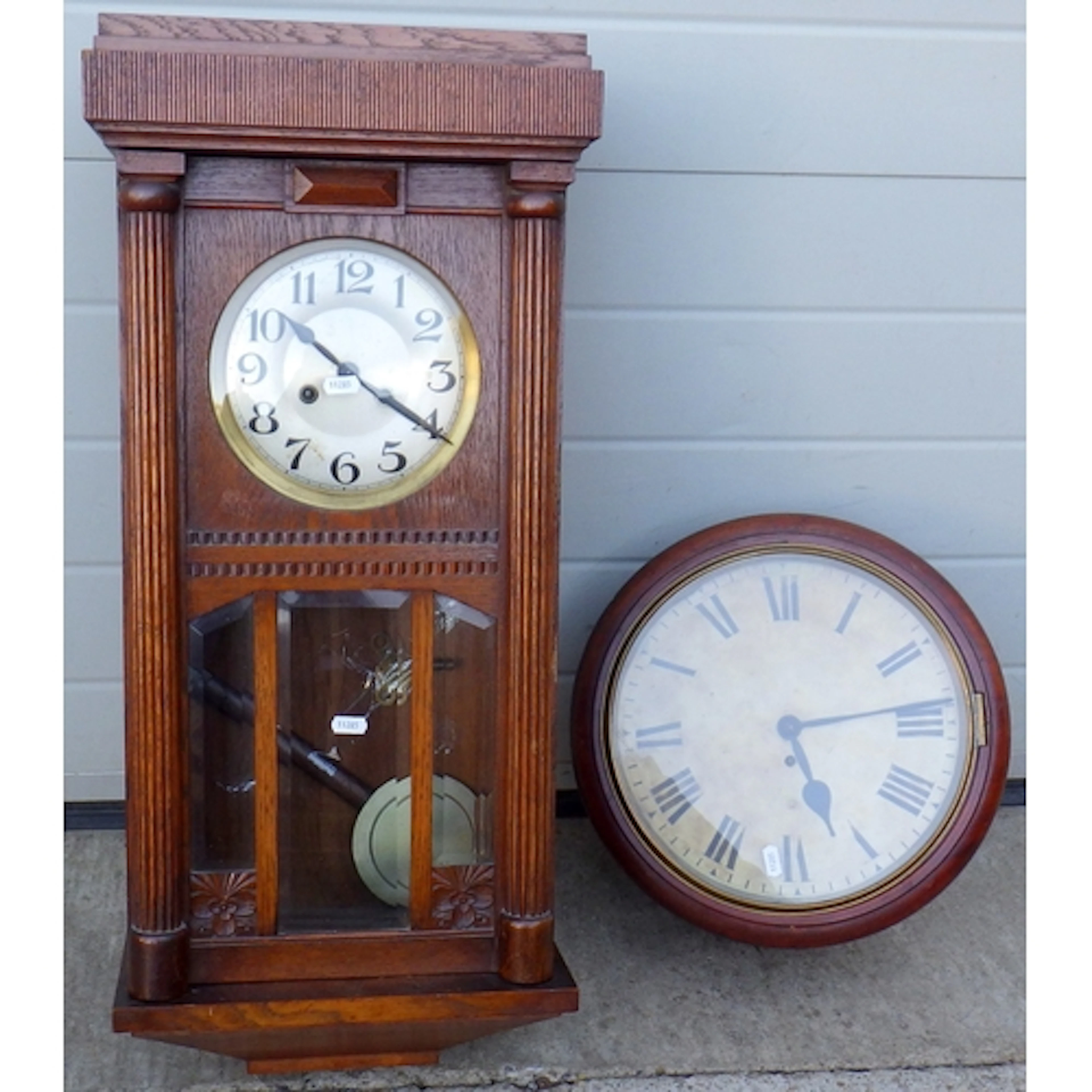 A fusee wall clock and a drop dial wall clock (2) (a/f)