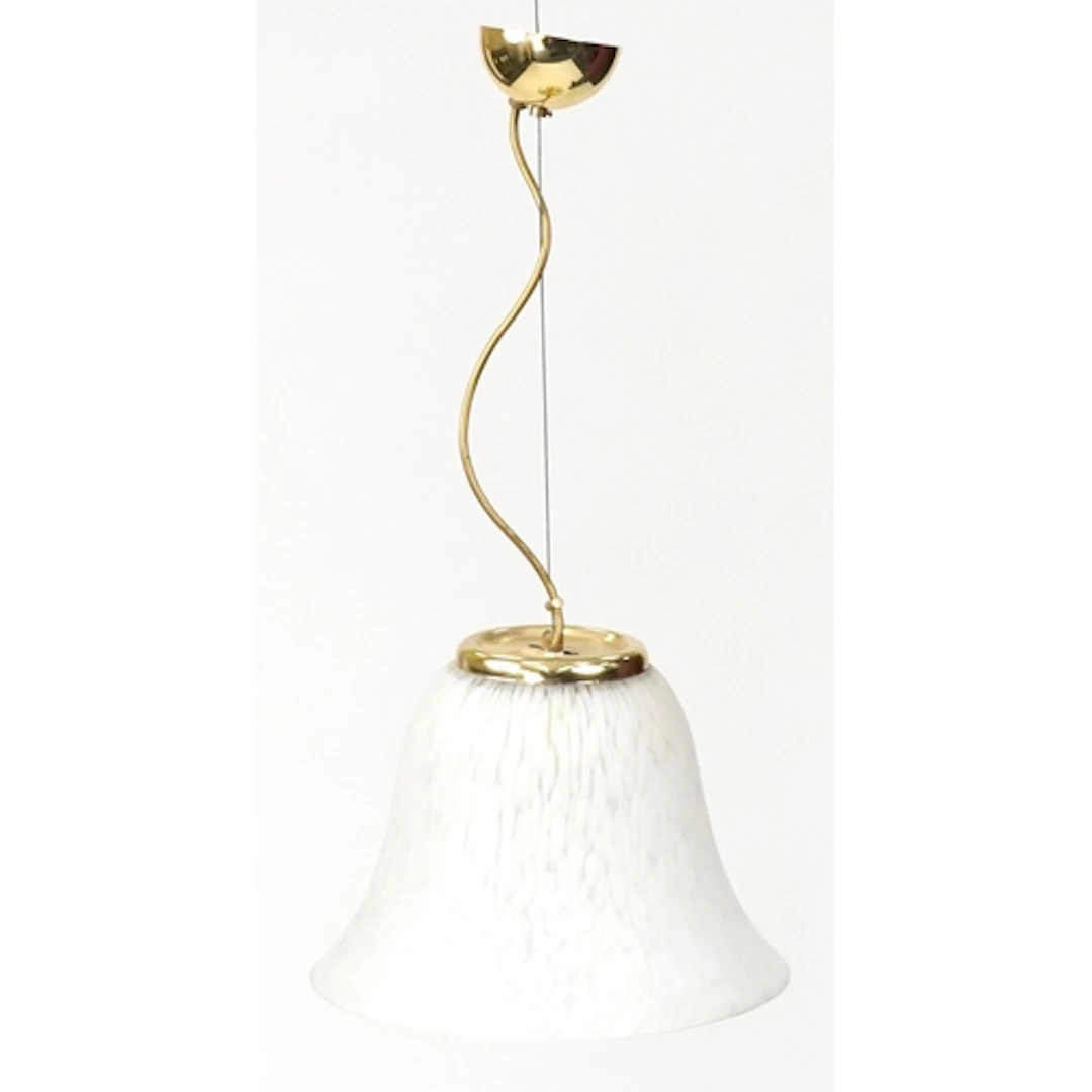Vintage brass ceiling light with mottled glass shade, 74cm h...