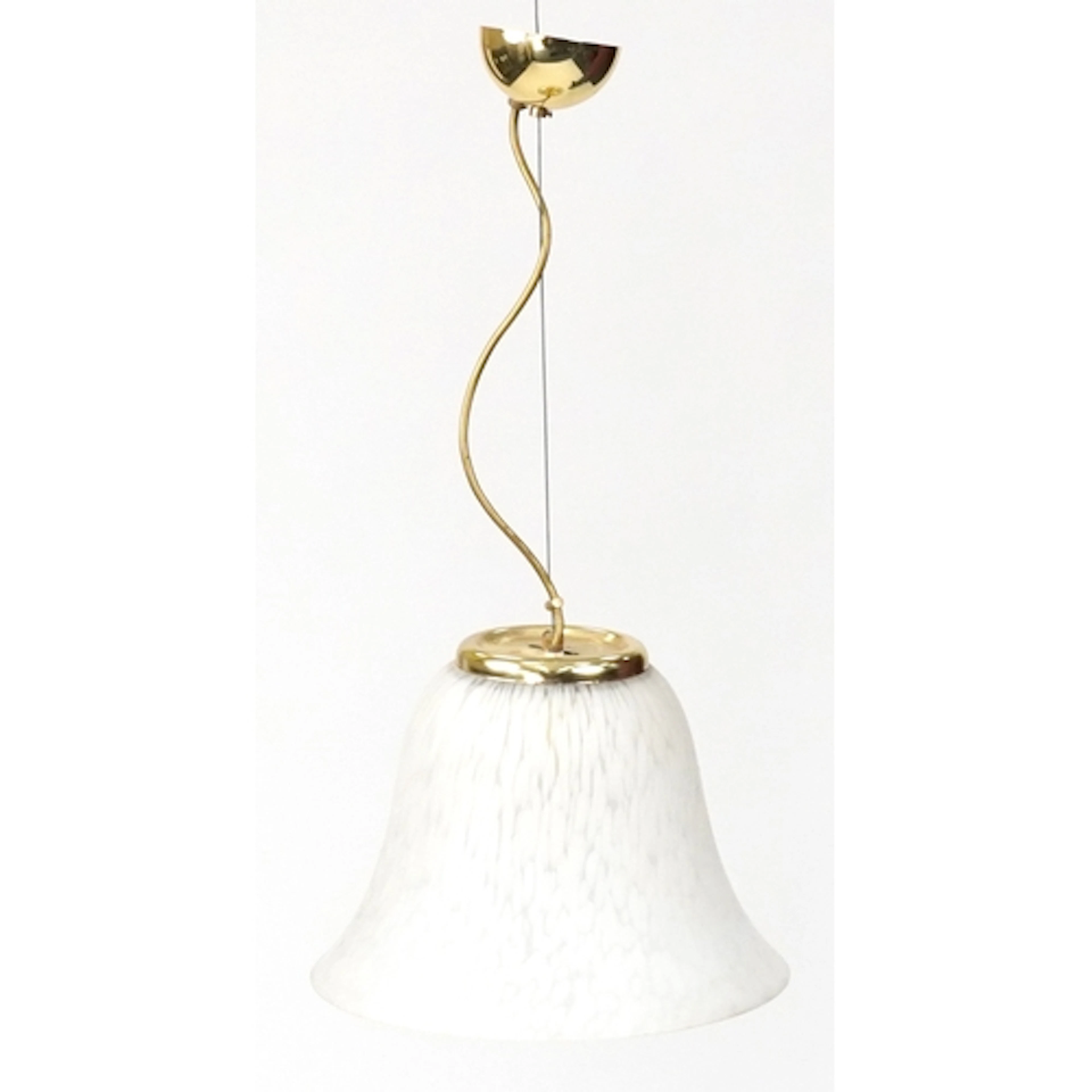 Vintage brass ceiling light with mottled glass shade, 74cm h...