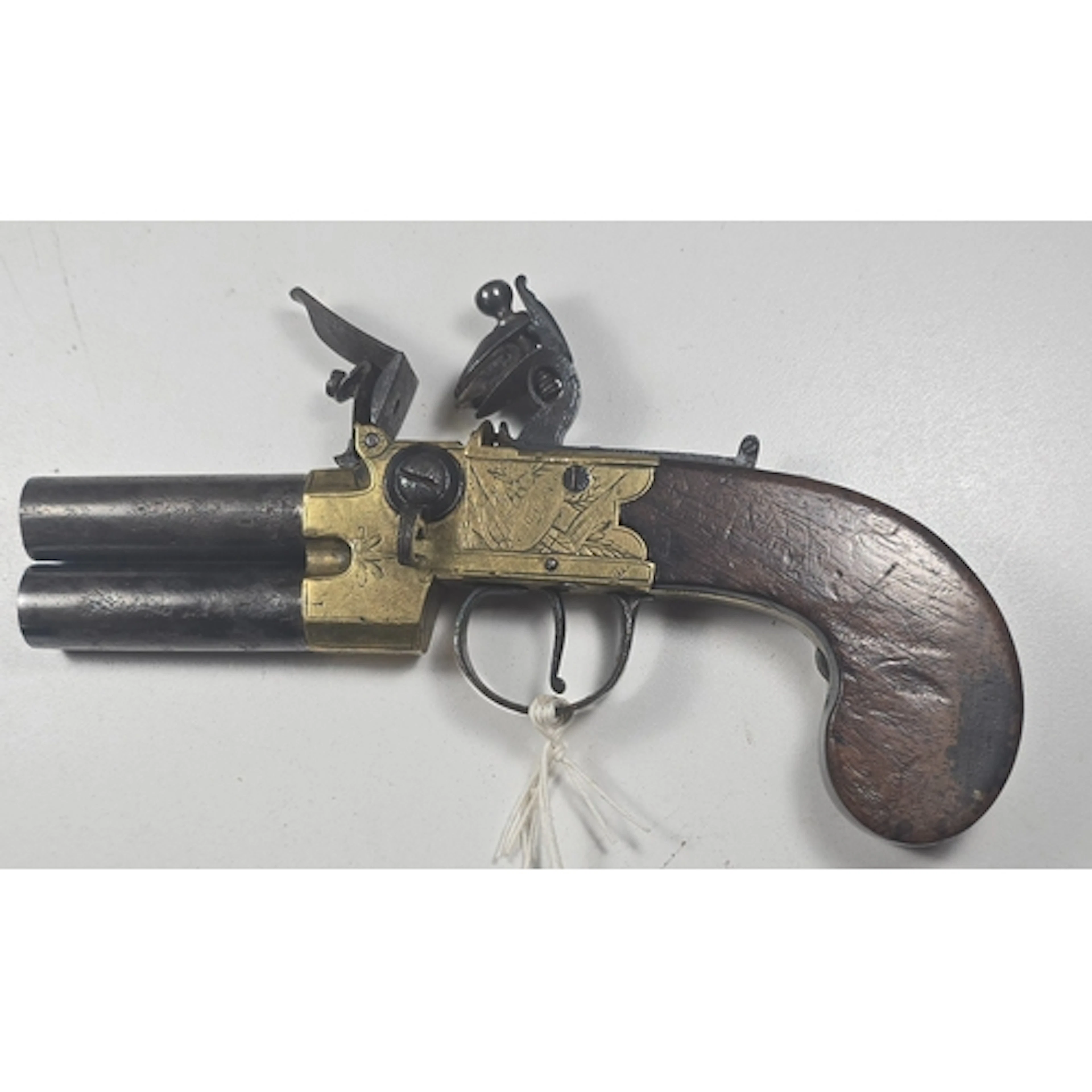 A DB 55-bore brass framed O&U tap-action flintlock box-l...