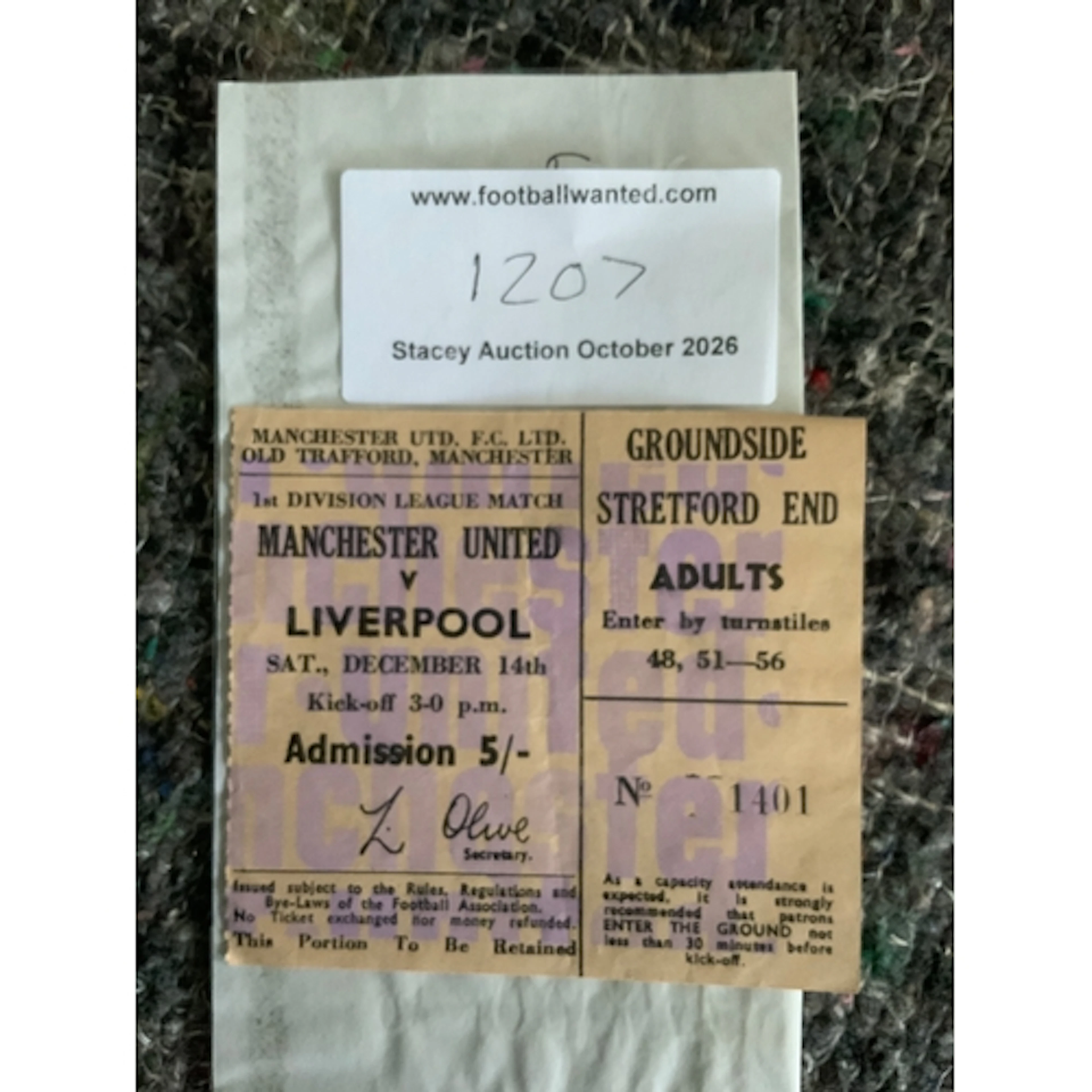 1968/69 Manchester United v Liverpool Football Ticket: Good ...
