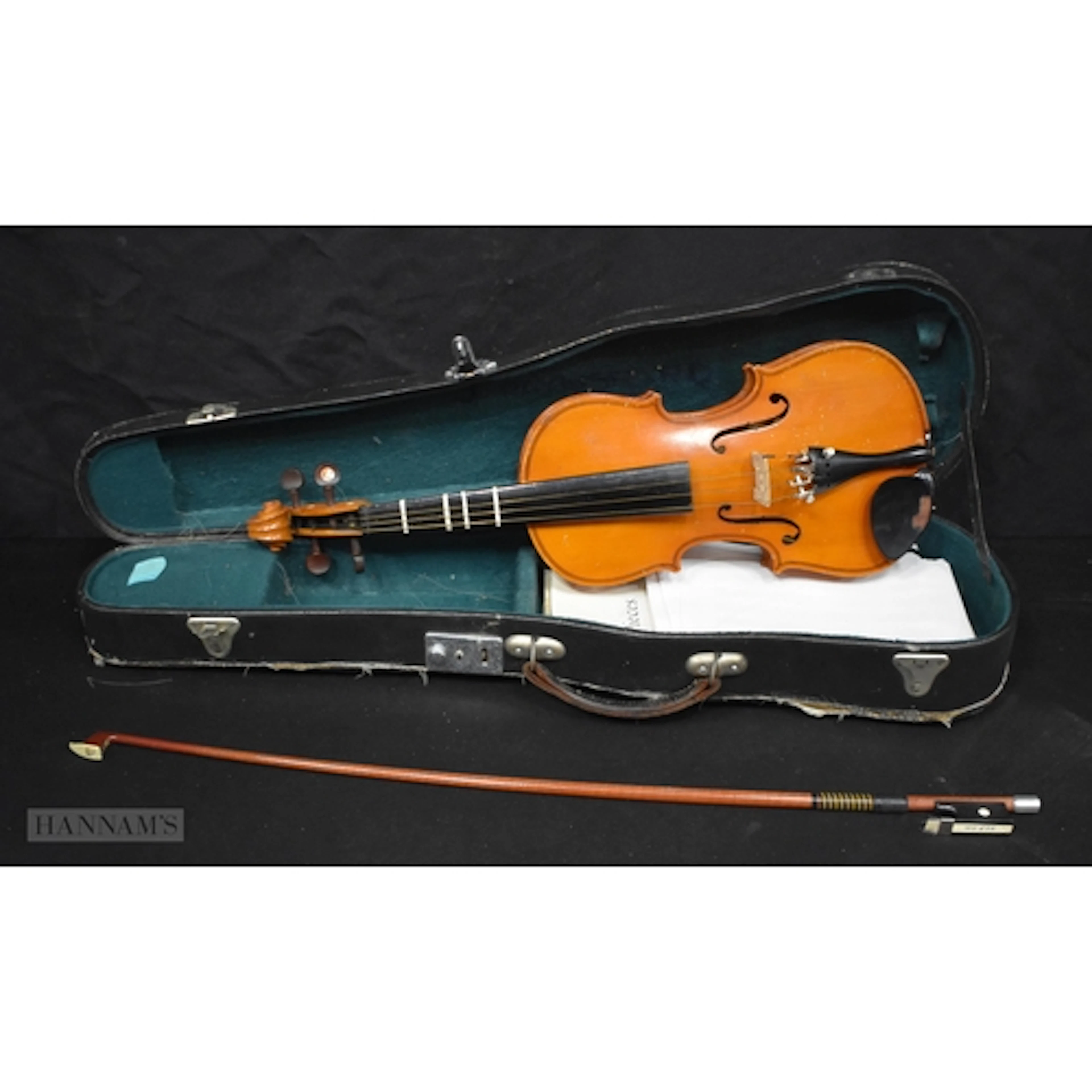 A cased student violin with bow 52cm