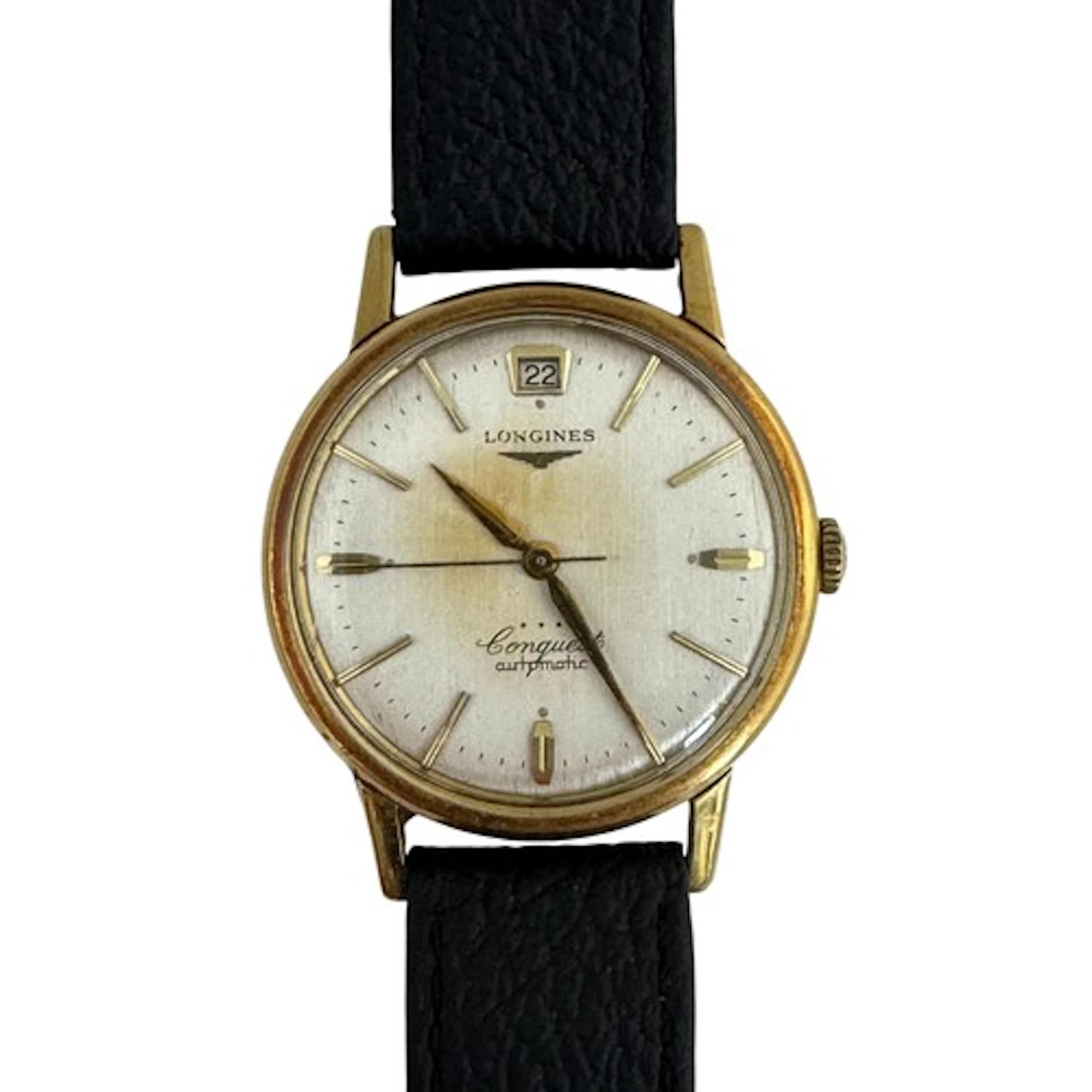 A vintage 18ct gold Longines Conquest gents automatic watch....
