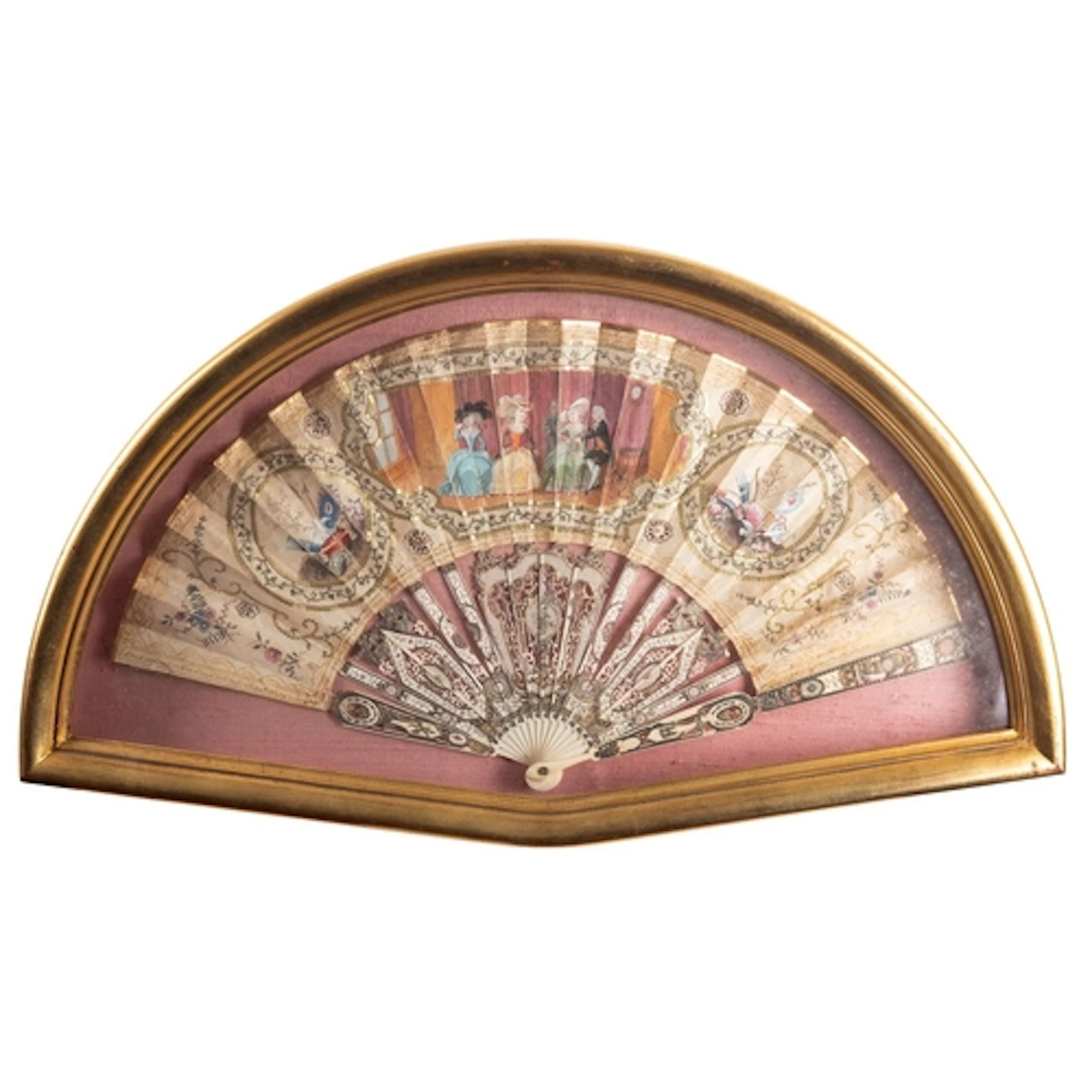 A painted and sequin adorned silk and bone mounted fan, Engl...