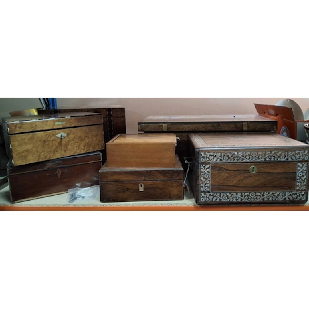 A GROUP OF VARIOUS WRITING SLOPES AND WORK BOXES, comprising...