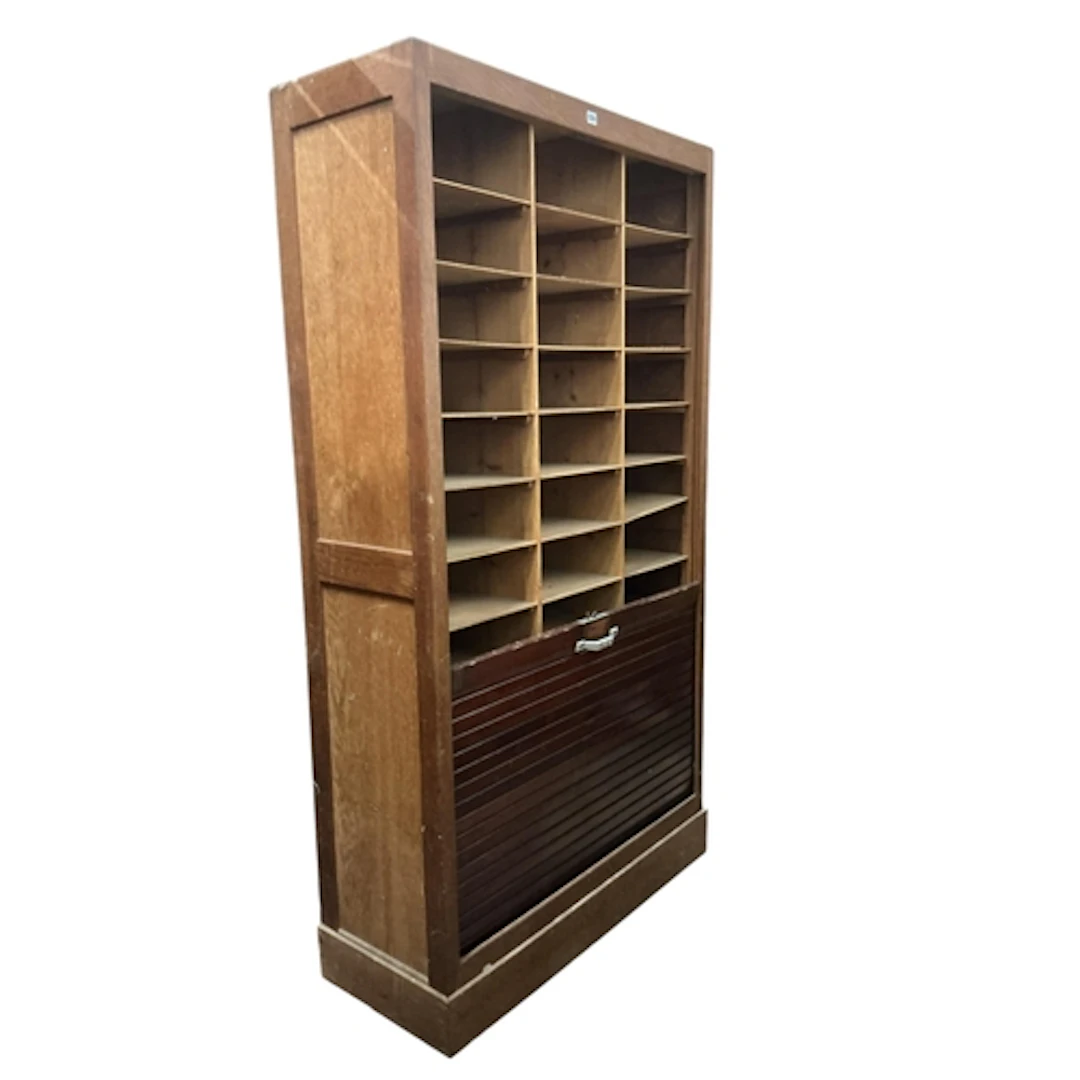 A tambour shutter French cabinet, width 99cm, depth 39cm, he...