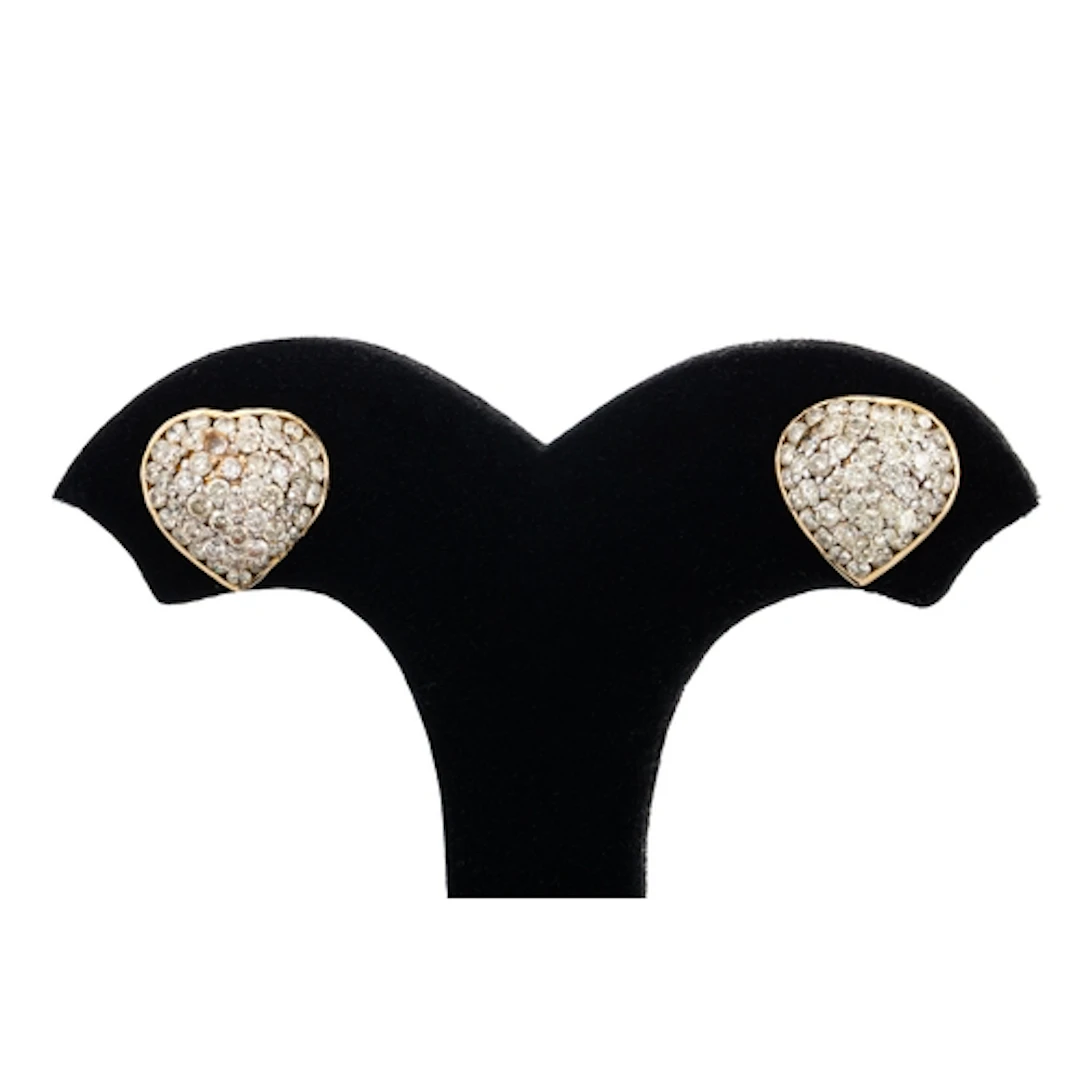 A PAIR OF PAVÉ SET DIAMOND EARRINGS, mounted in yellow gold....