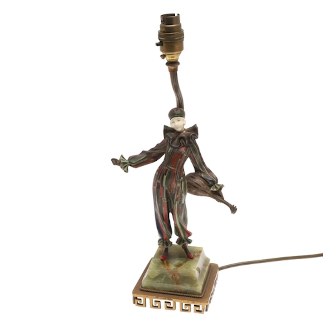 ART DECO COLD PAINTED BRONZE & IVORY FIGURAL LAMP - MANDOLIN...