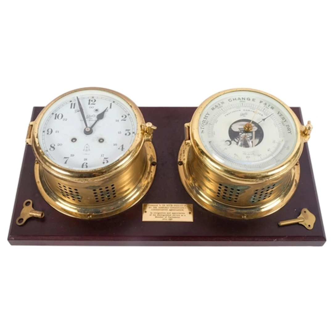 A Schatz Royal Mariner ship's clock and barometer set, mount...