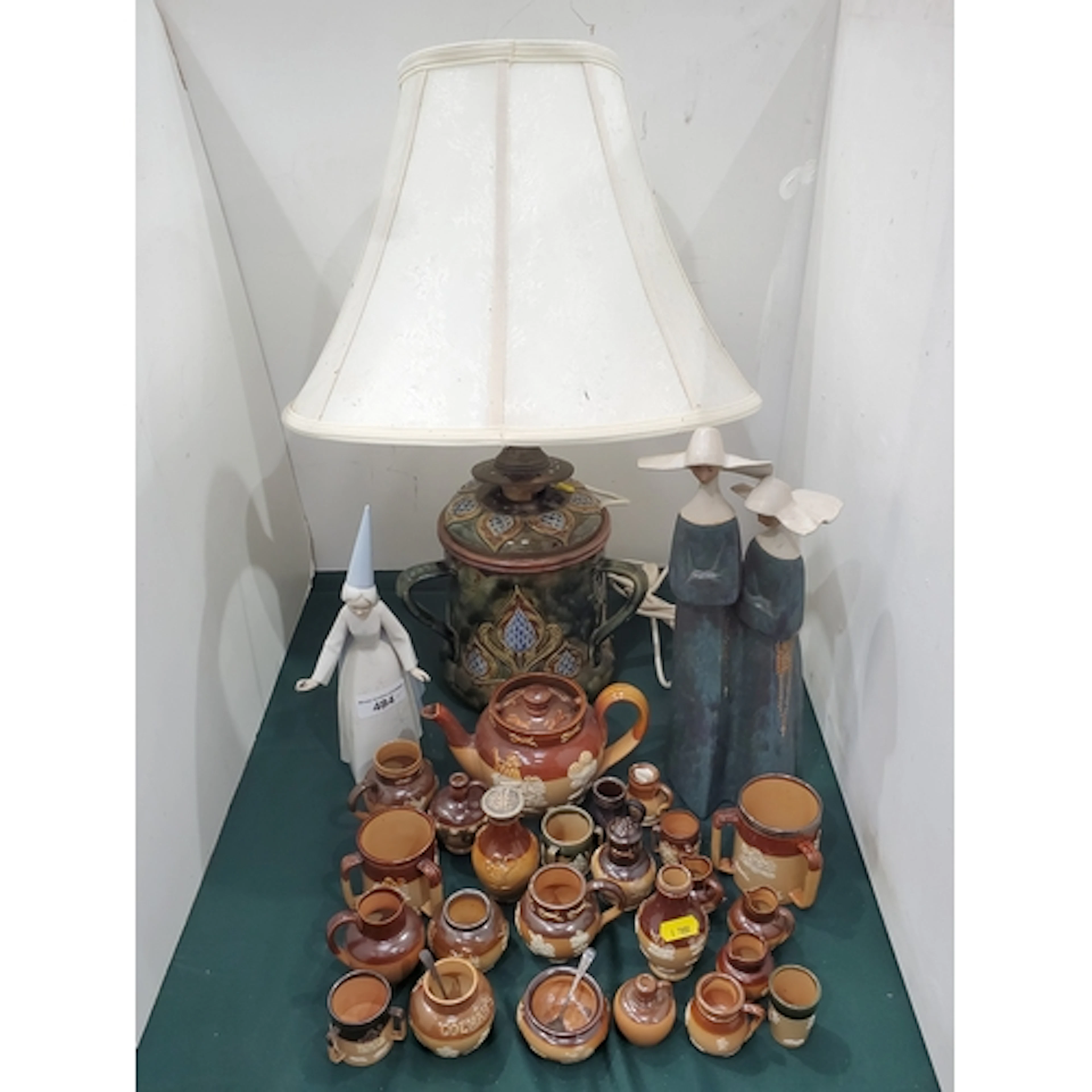 A Royal Doulton Table Lamp with cream shade, with three hand...