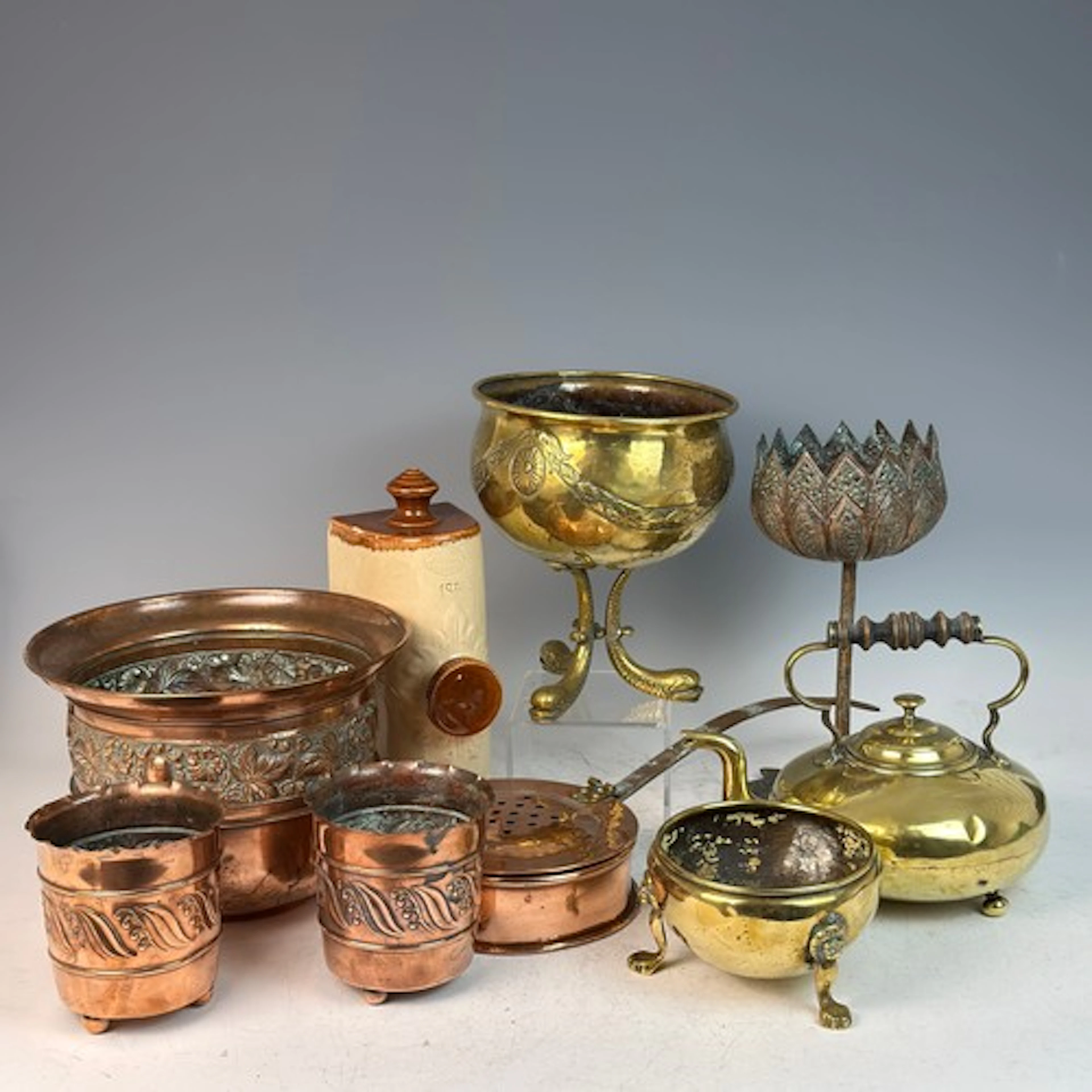A collection of antique Copper and Brass, including a pair o...