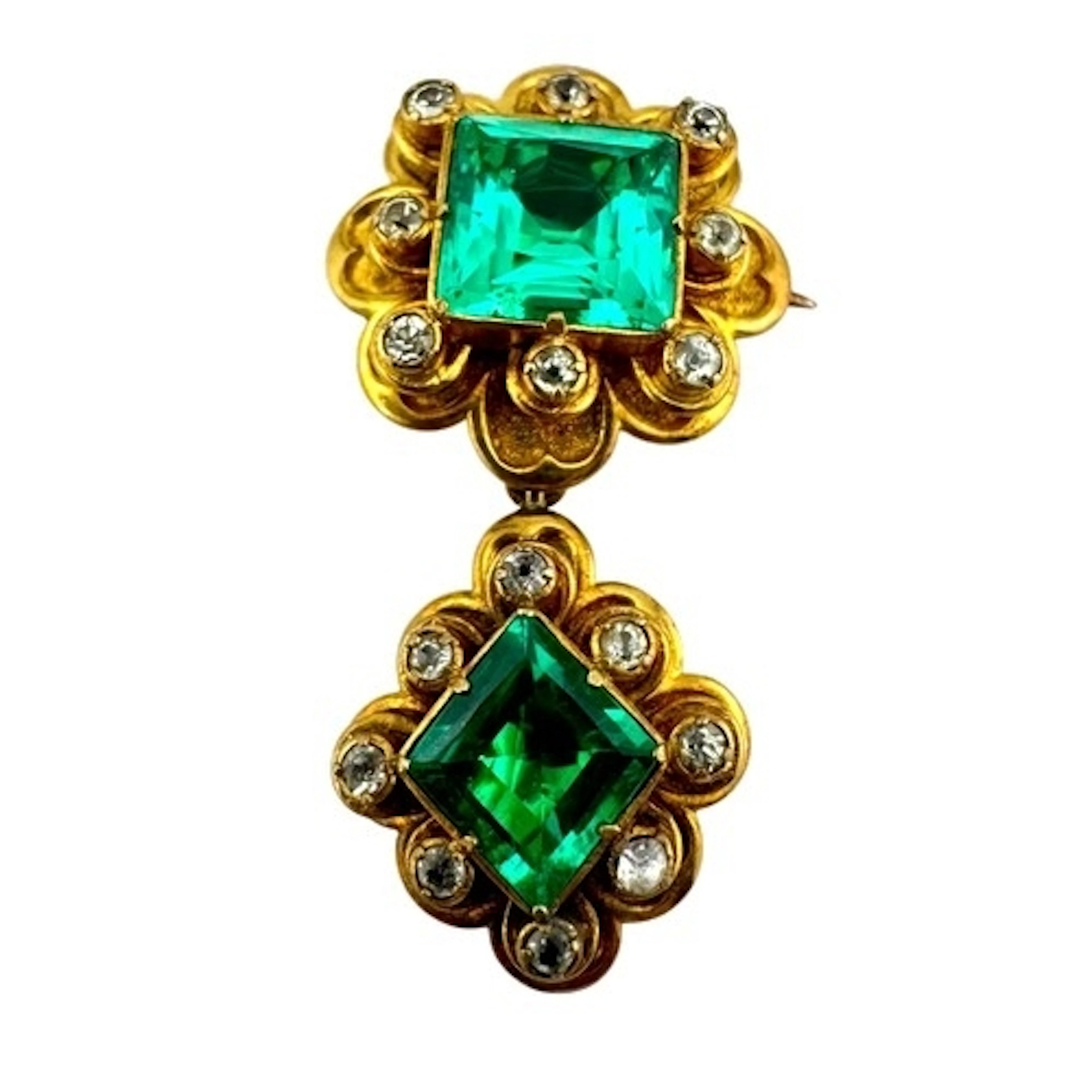 A 19thC foil backed emerald and rose cut diamond brooch set ...