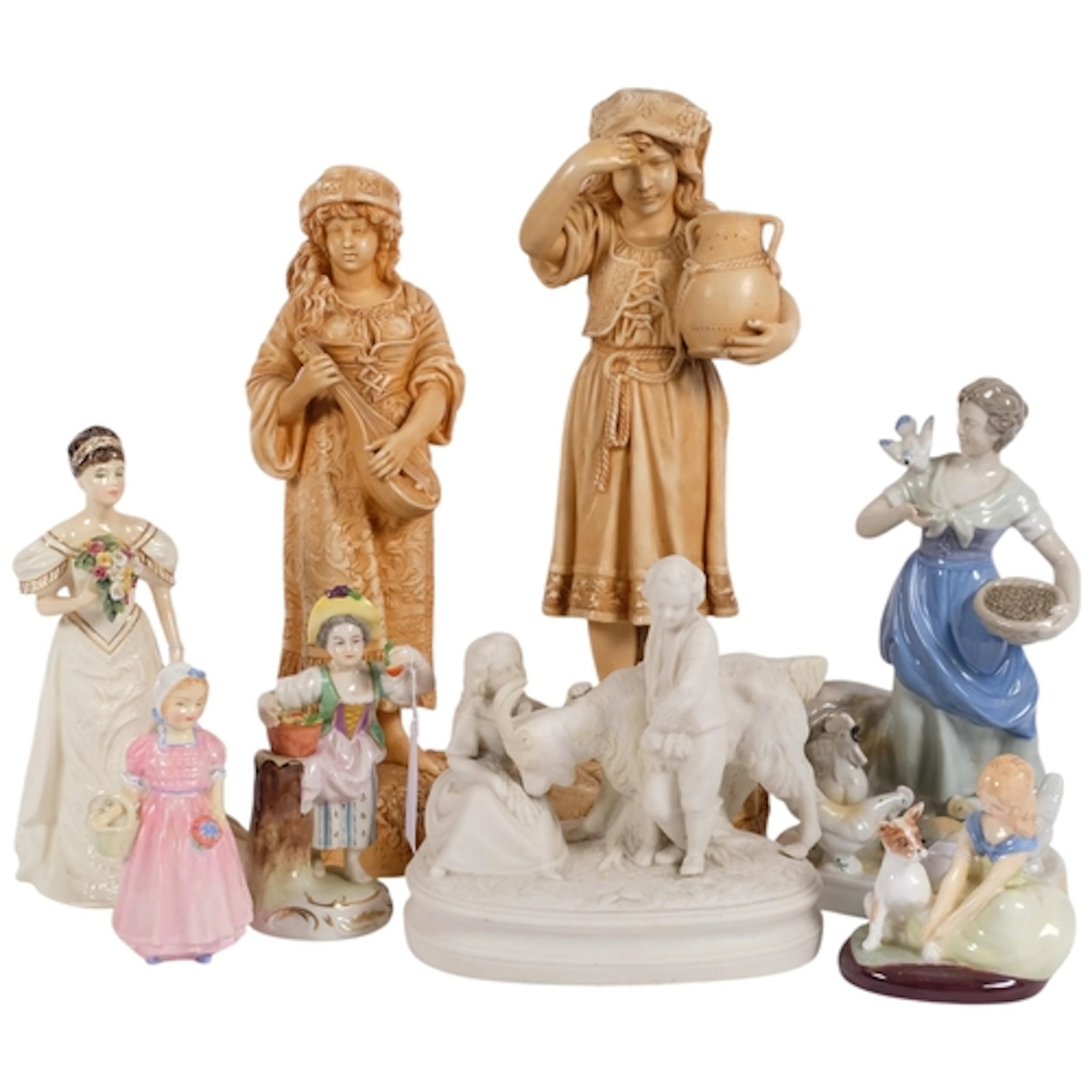 German porcelain figures, Doulton figures, and 2 Victorian f...