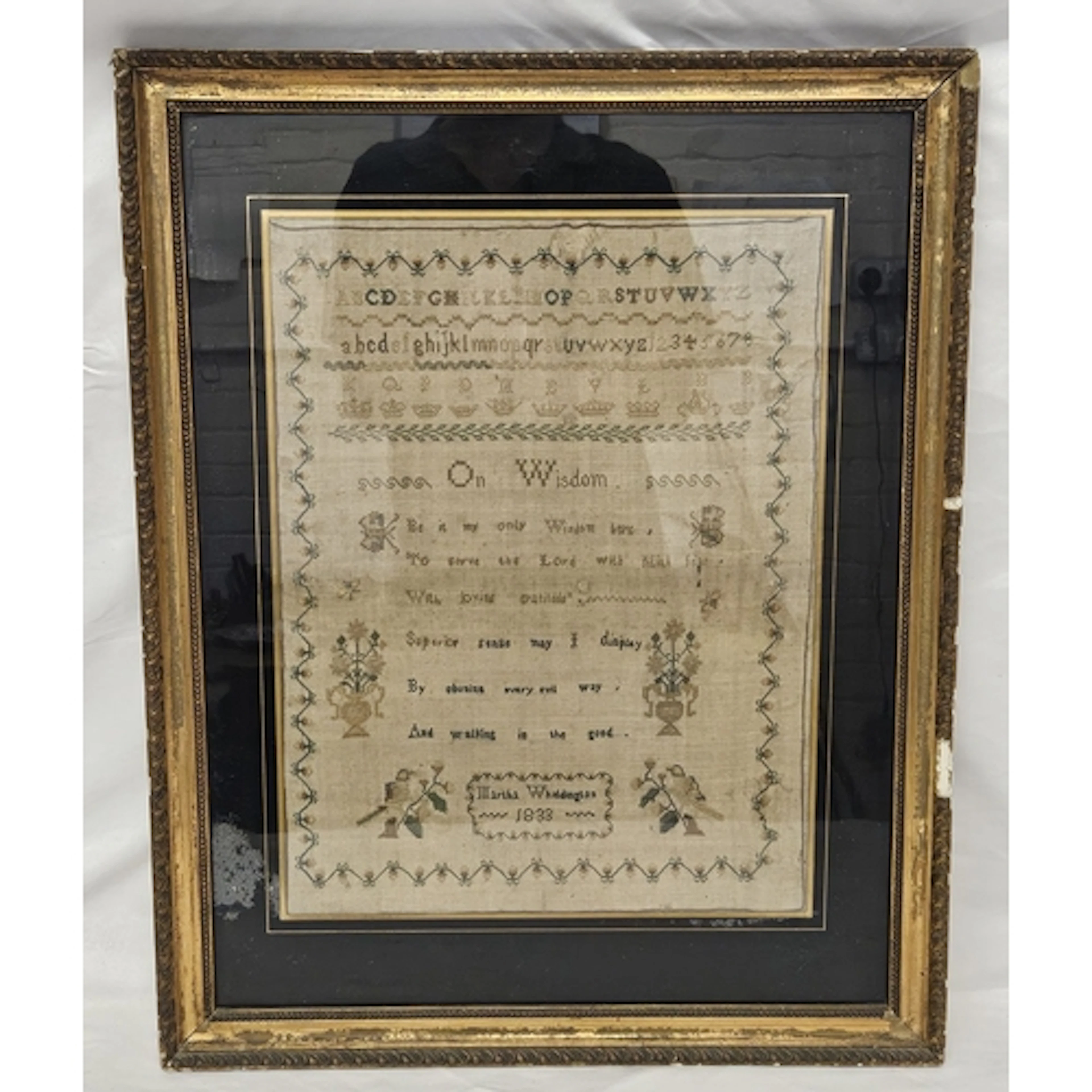 F/g Needlework Sampler dated 1833, approx. 46cm W x 59cm H (...