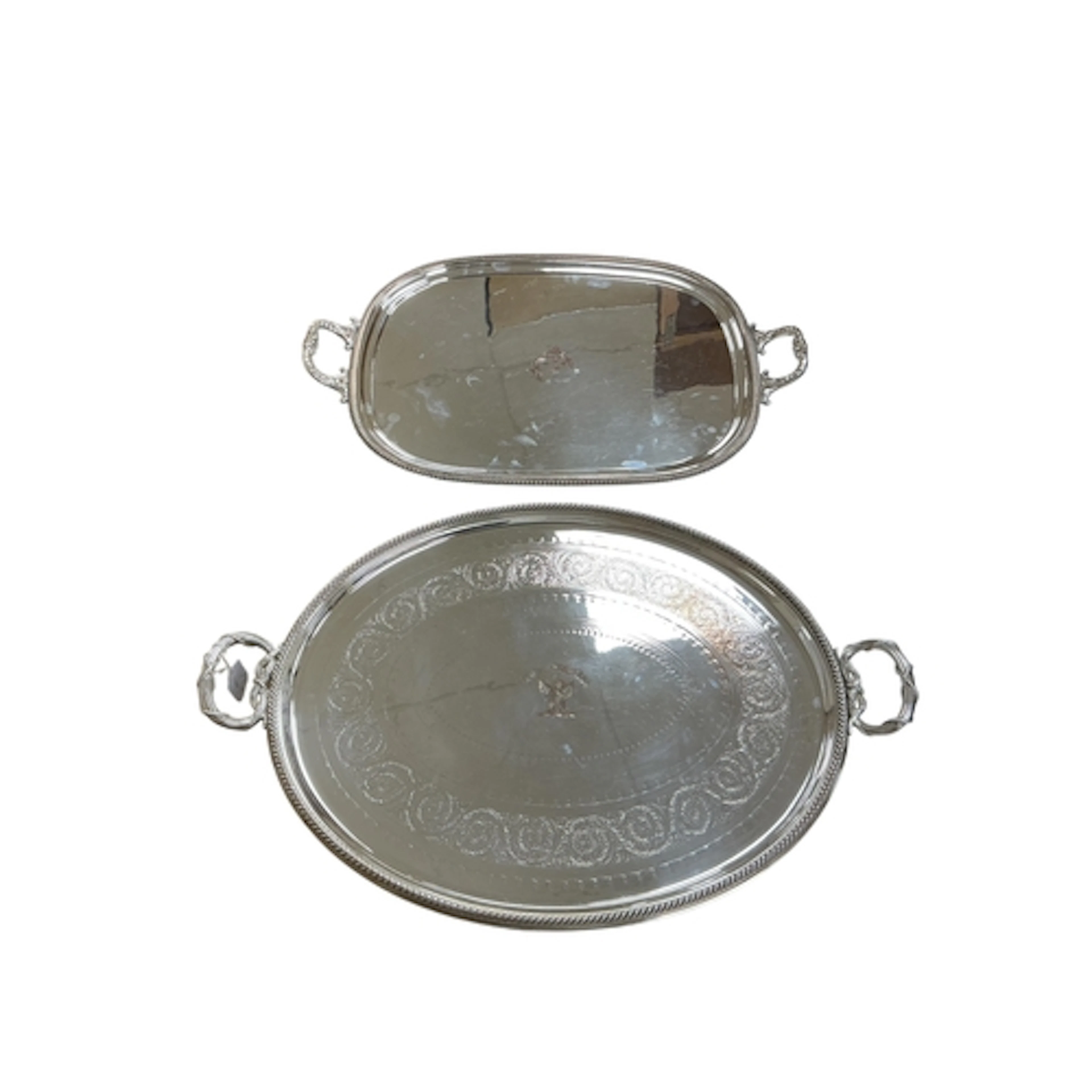 A Victorian Elkington & Co engraved silver plated twin handl...
