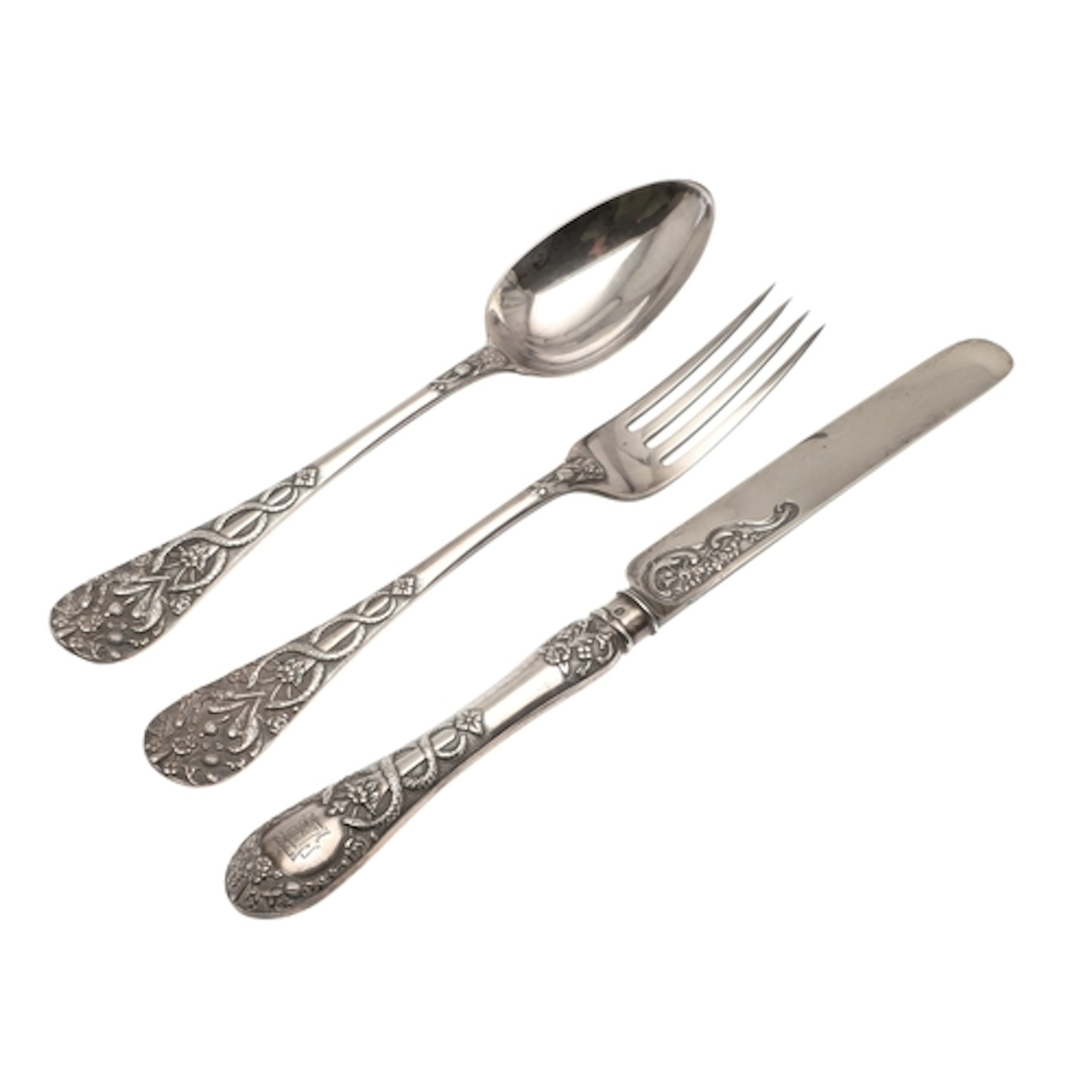 A VICTORIAN SILVER CHRISTENING SET. To include a knife, fork...