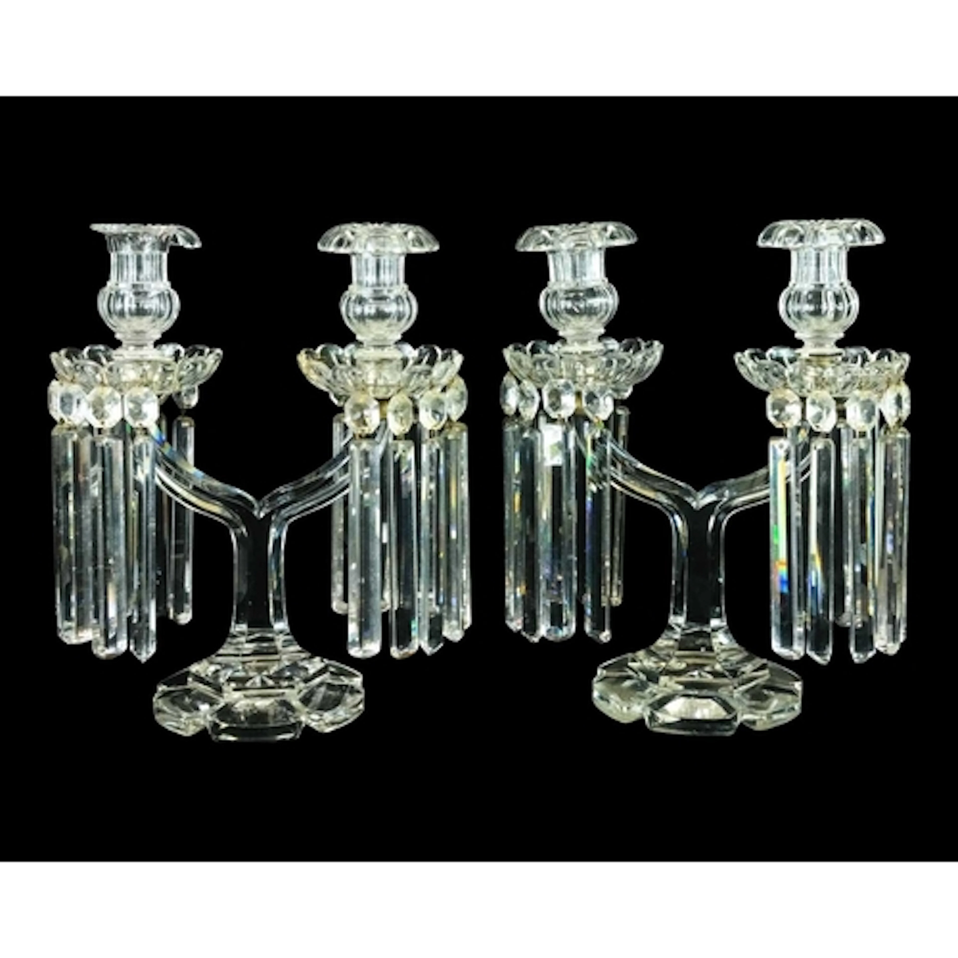 A pair of cut glass table candelabra/table lustres. Circa 19...