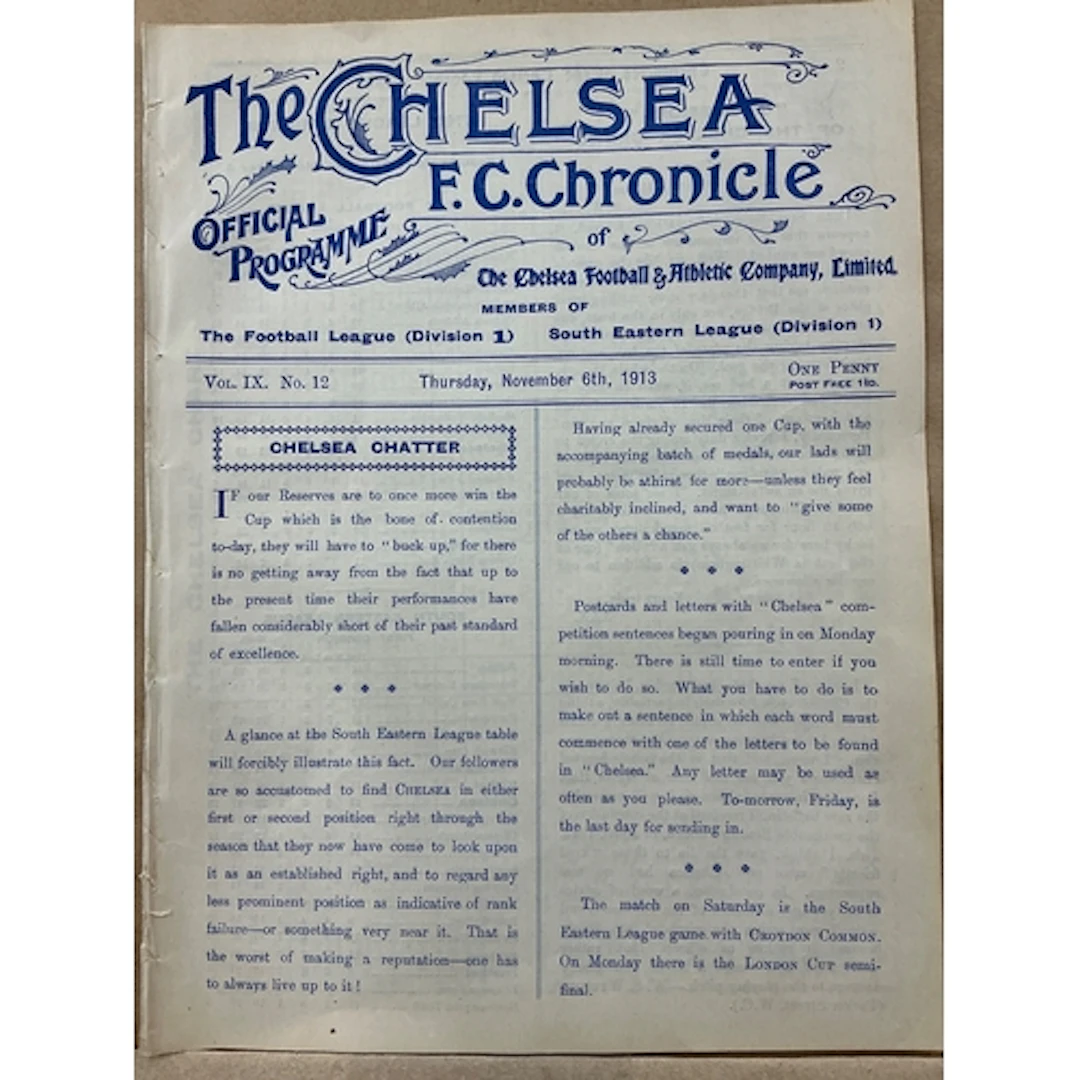 1913 - 1914 Chelsea v Millwall Athletic Football Programme: ...