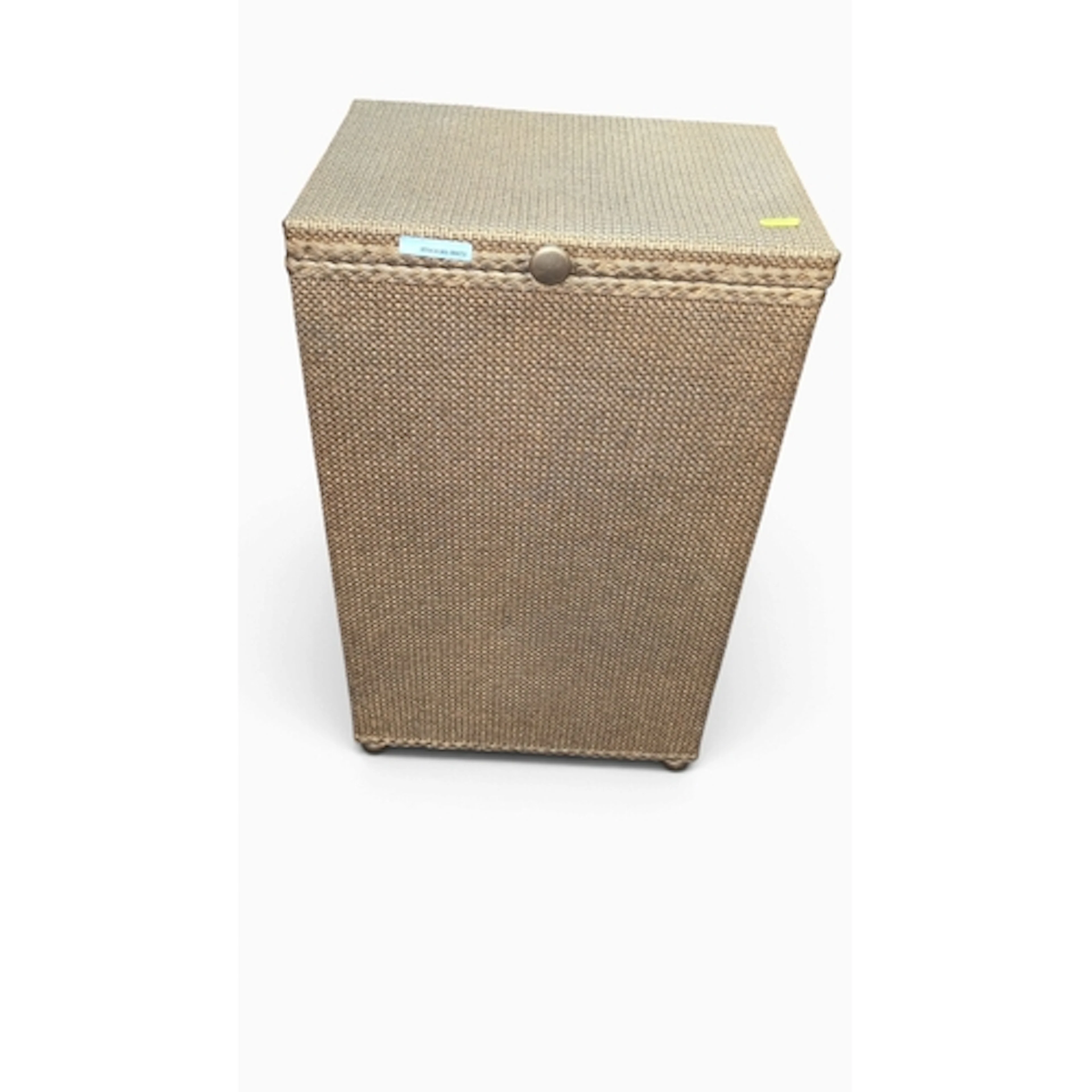 Lloyd Loom-style woven laundry hamper with a hinged lid, bra...