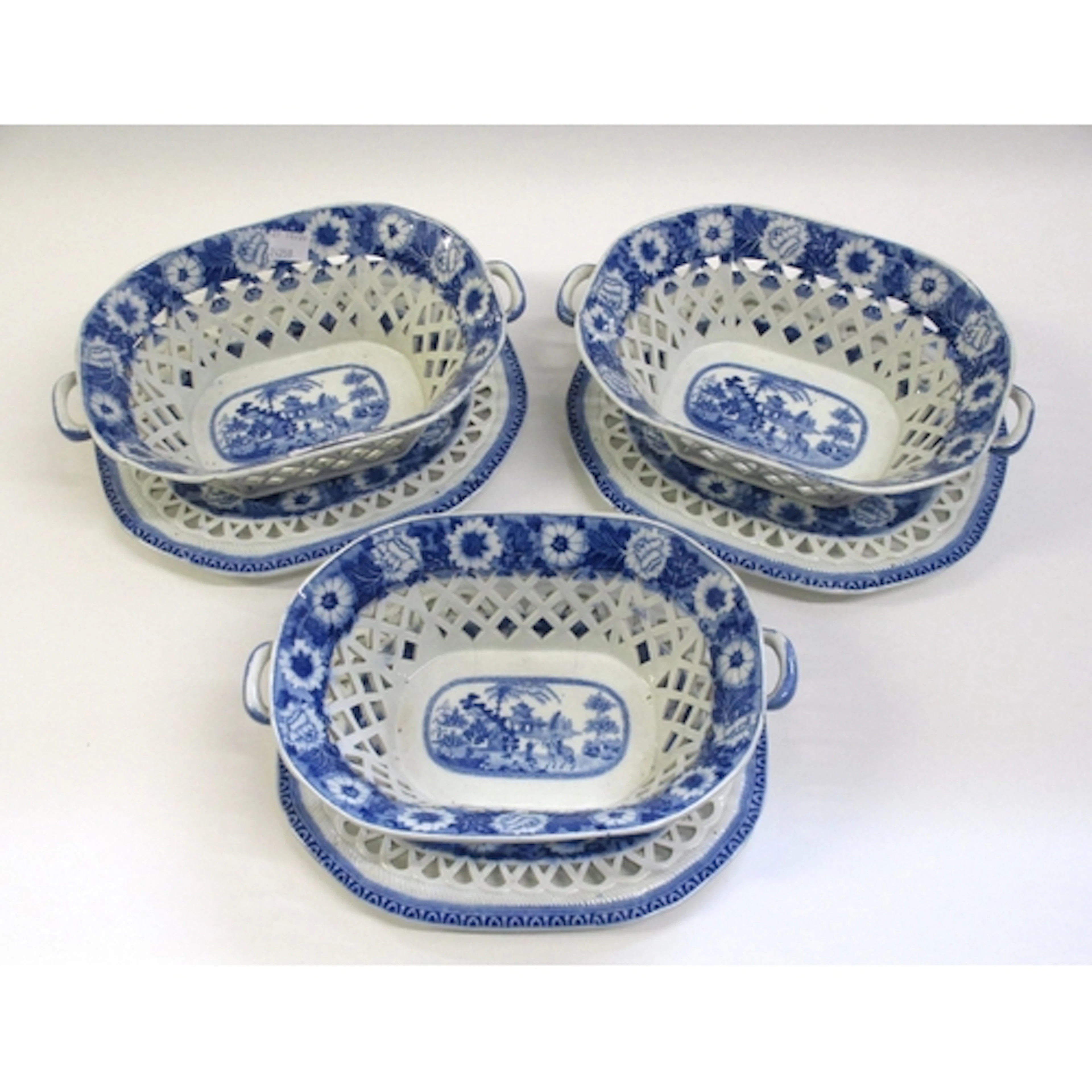 Rogers blue and white transfer printed set of three two hand...