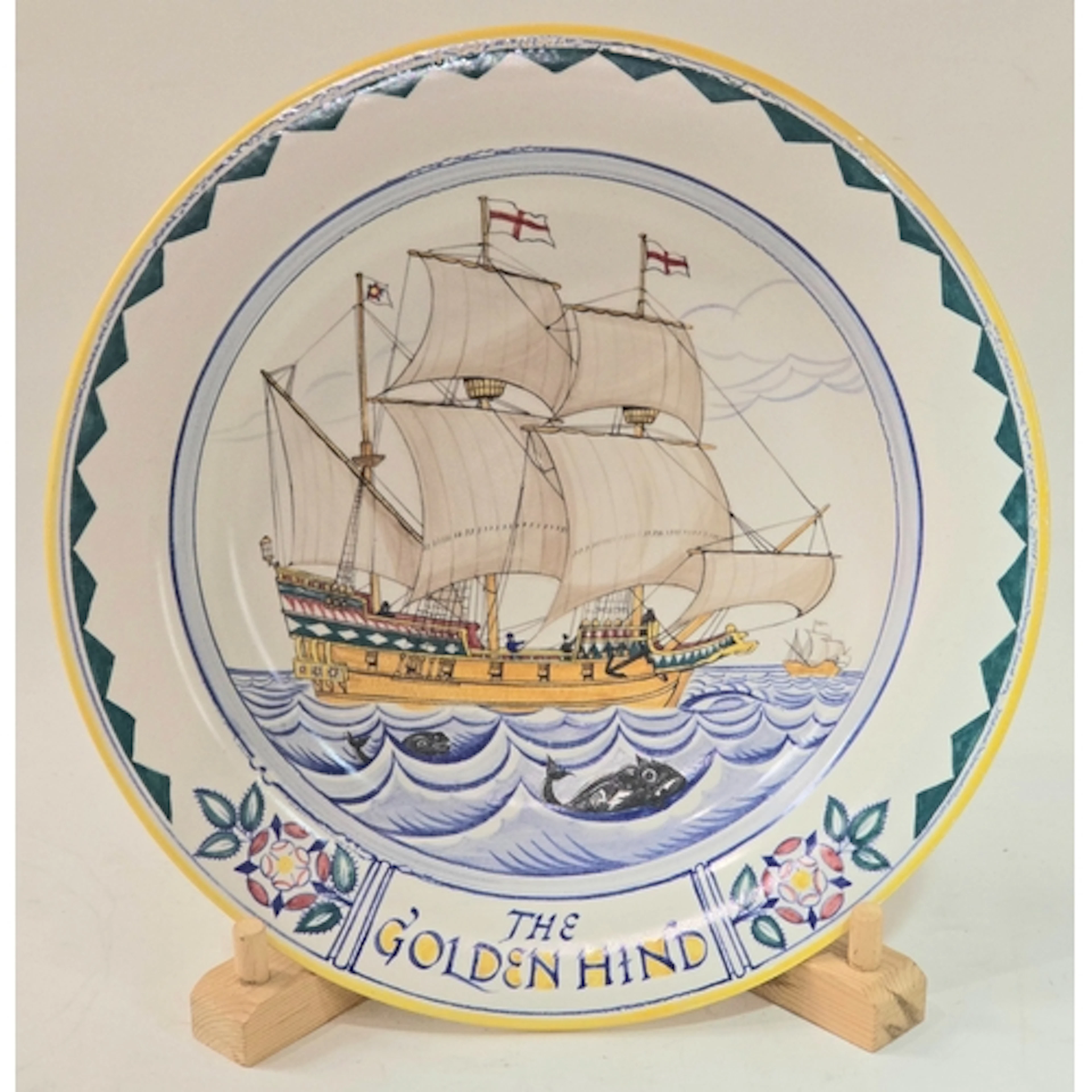 Poole Pottery large ship plate "The Golden Hind" drawn by Ma...