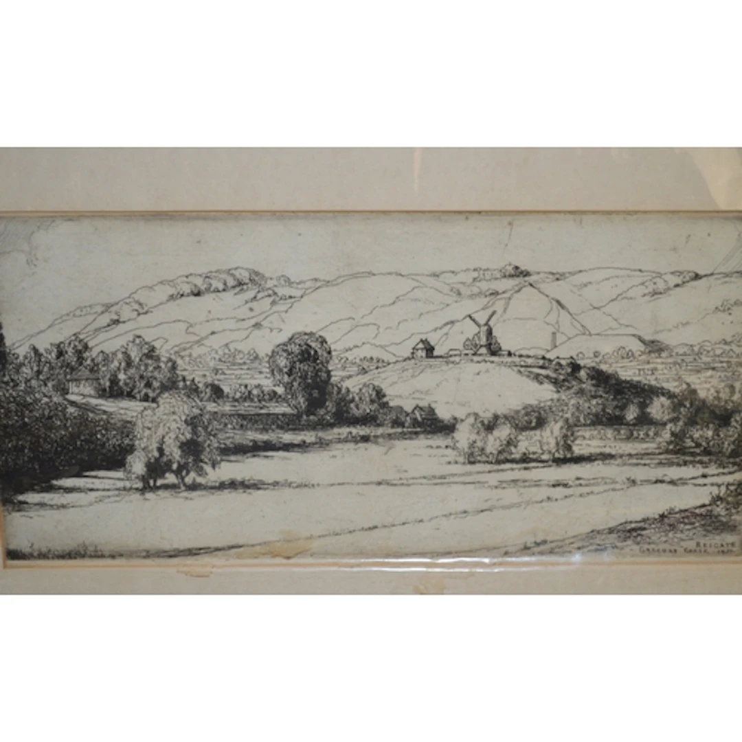 Engraving of Reigate ' Grecoat Chase ', watercolour, an icy ...