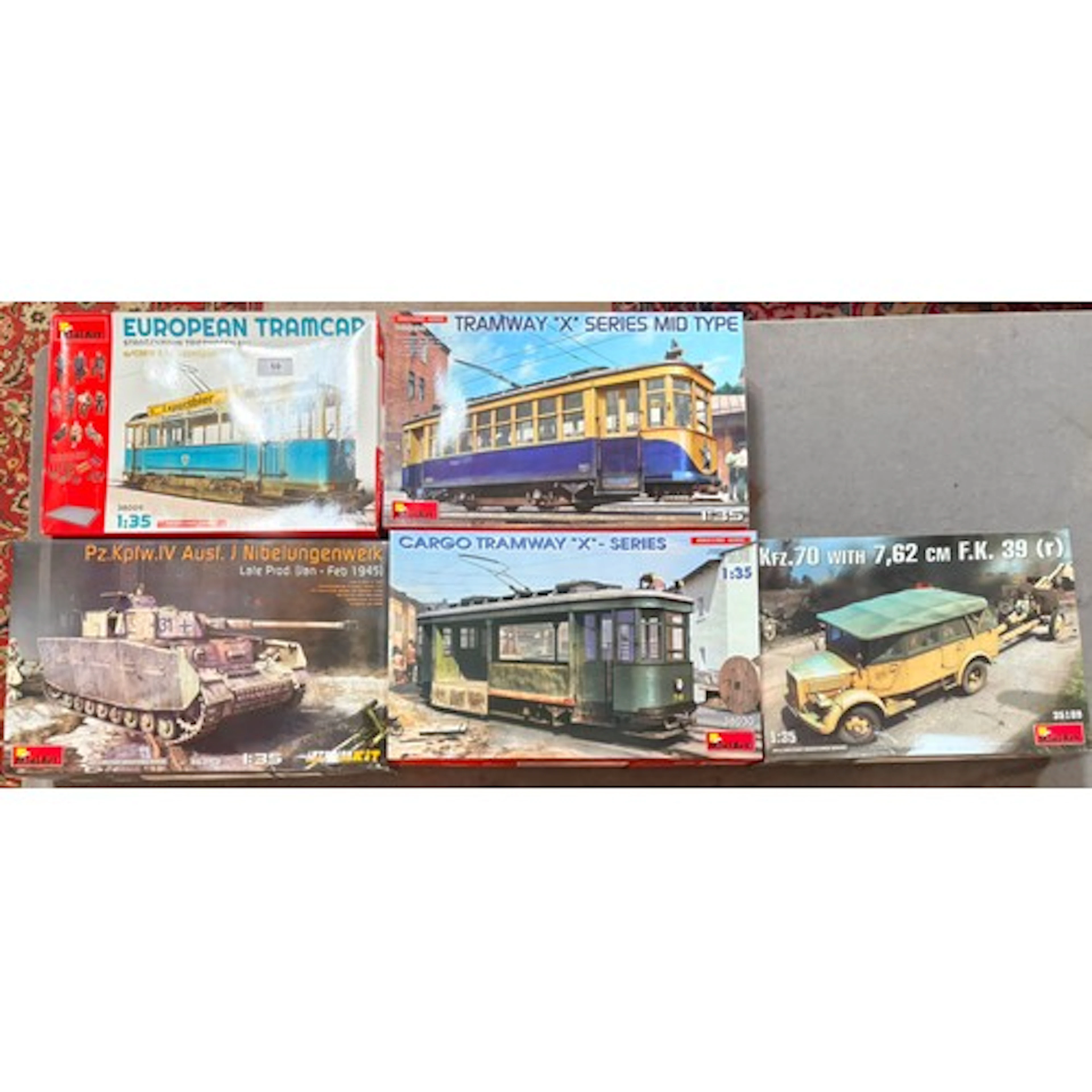 A group of five assorted MiniArt military model kits, 1:35 s...