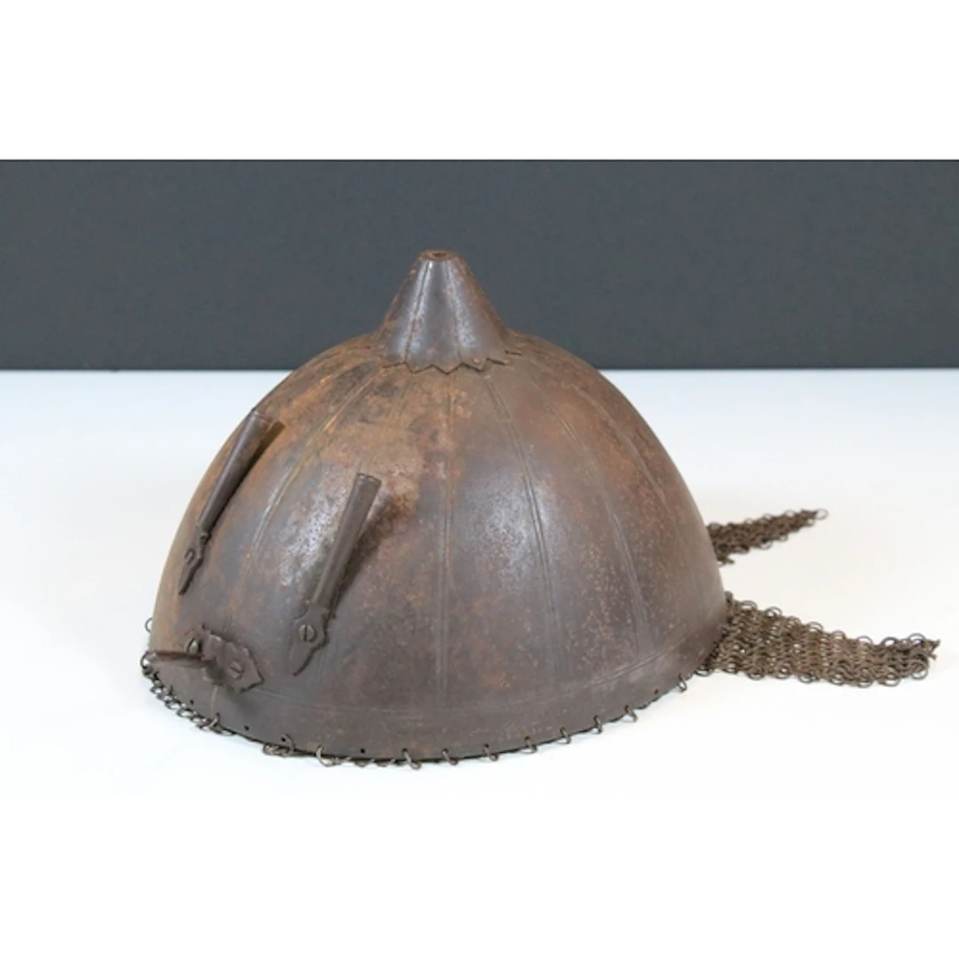 Antique Kulah Khud helmet, the lobed helmet having two pluma...