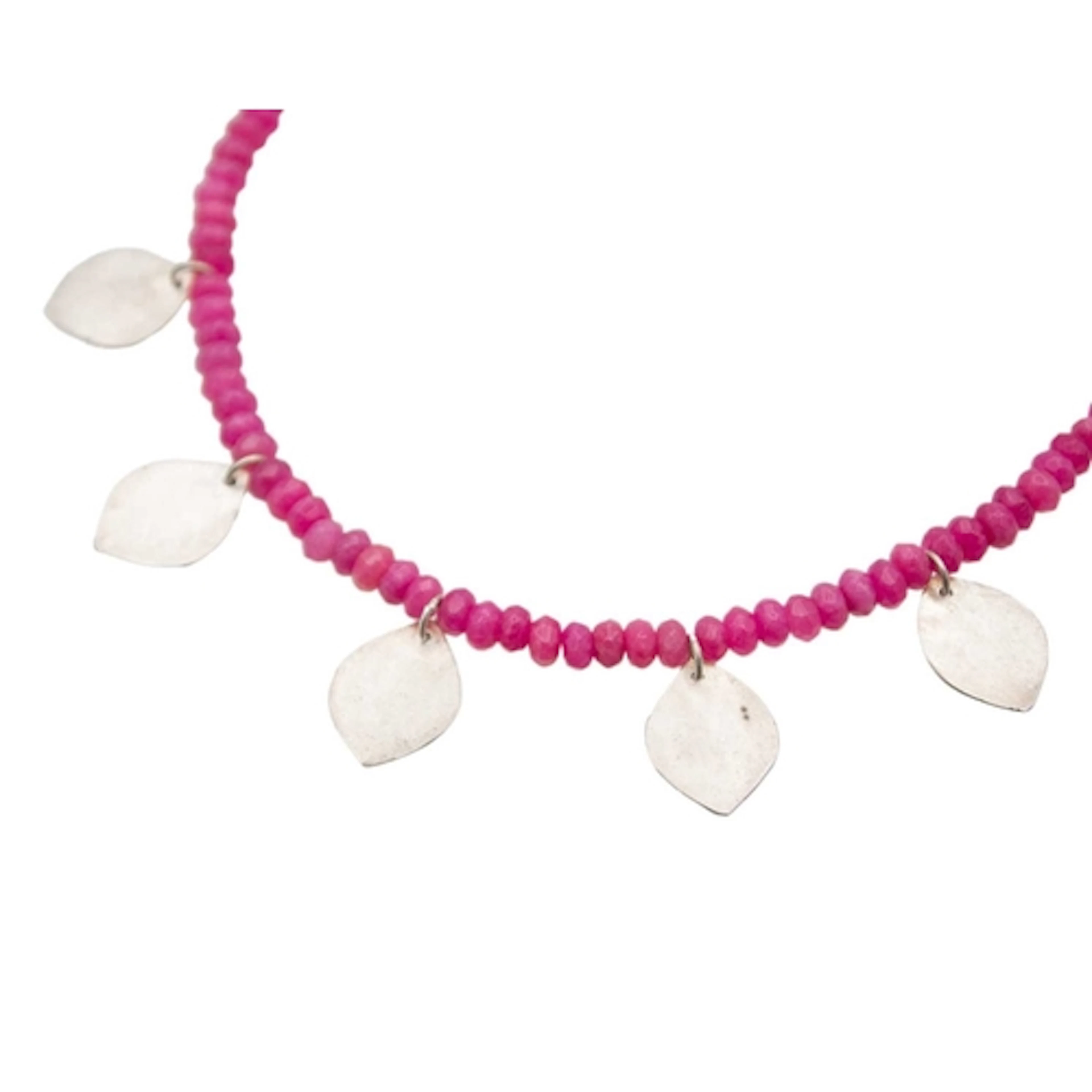 § Sarah WATSON Faceted Pink Tourmaline & Silver Leaf Necklac...