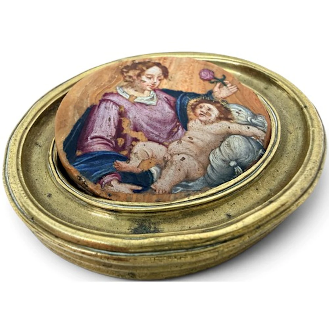 A devotional portrait miniature/ painted jewel depicting the...