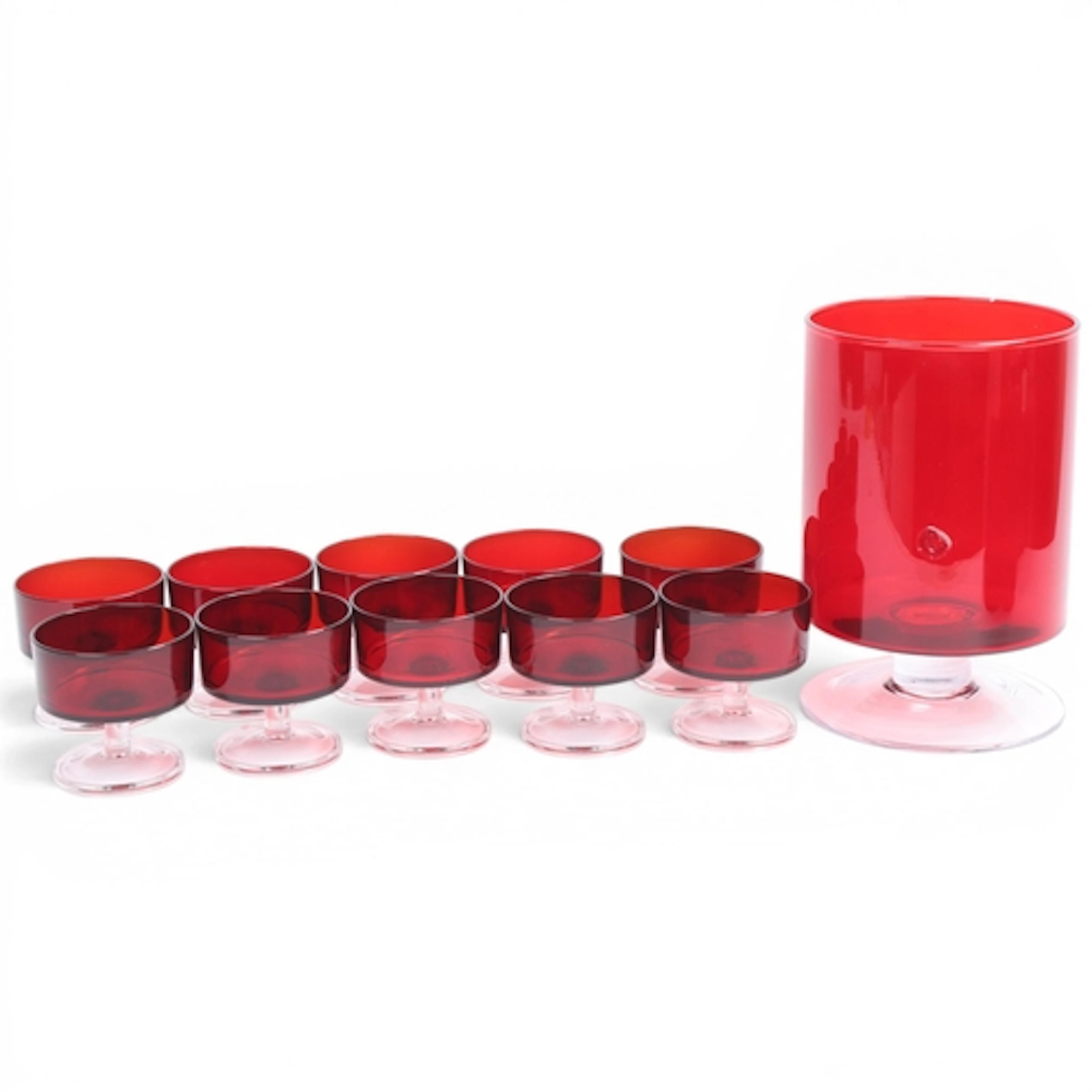 A set of 10 Luminarc Cavalier ruby glass Champagne coupe gla...