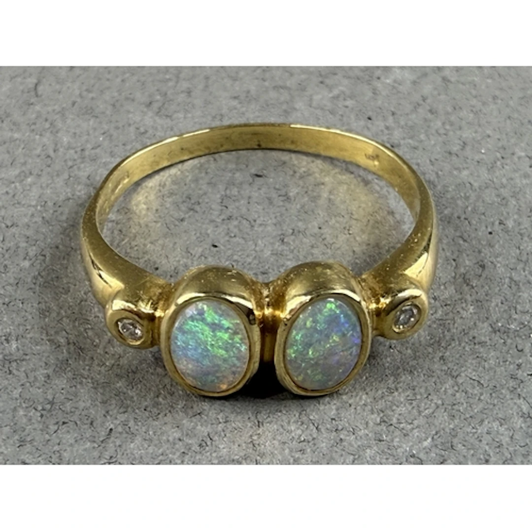Jewellery- H/M 18ct Gold Opal and diamond ring, ring size Q,...