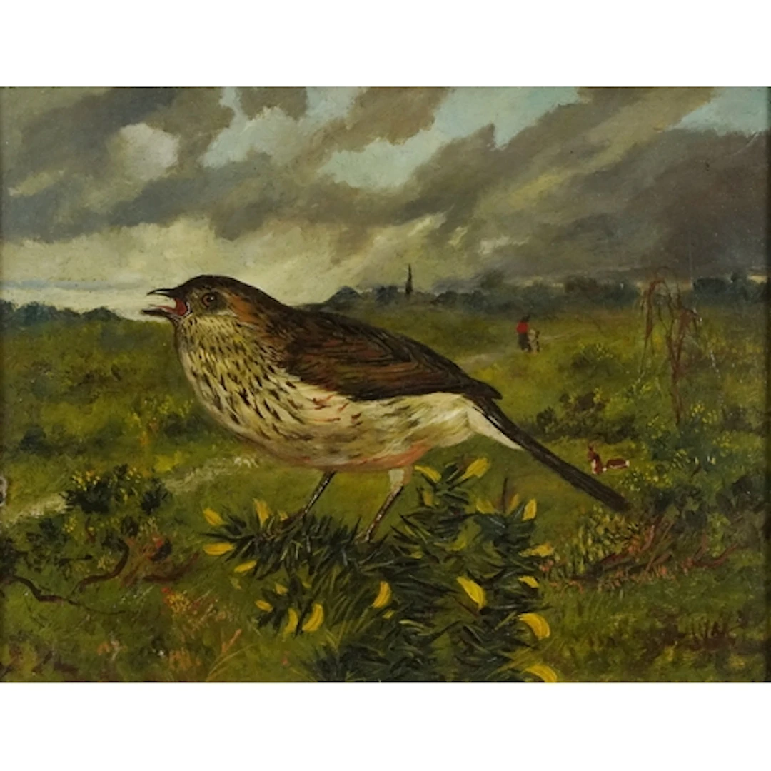 Thrush in a landscape, 19th century oil on canvas, gilt fram...