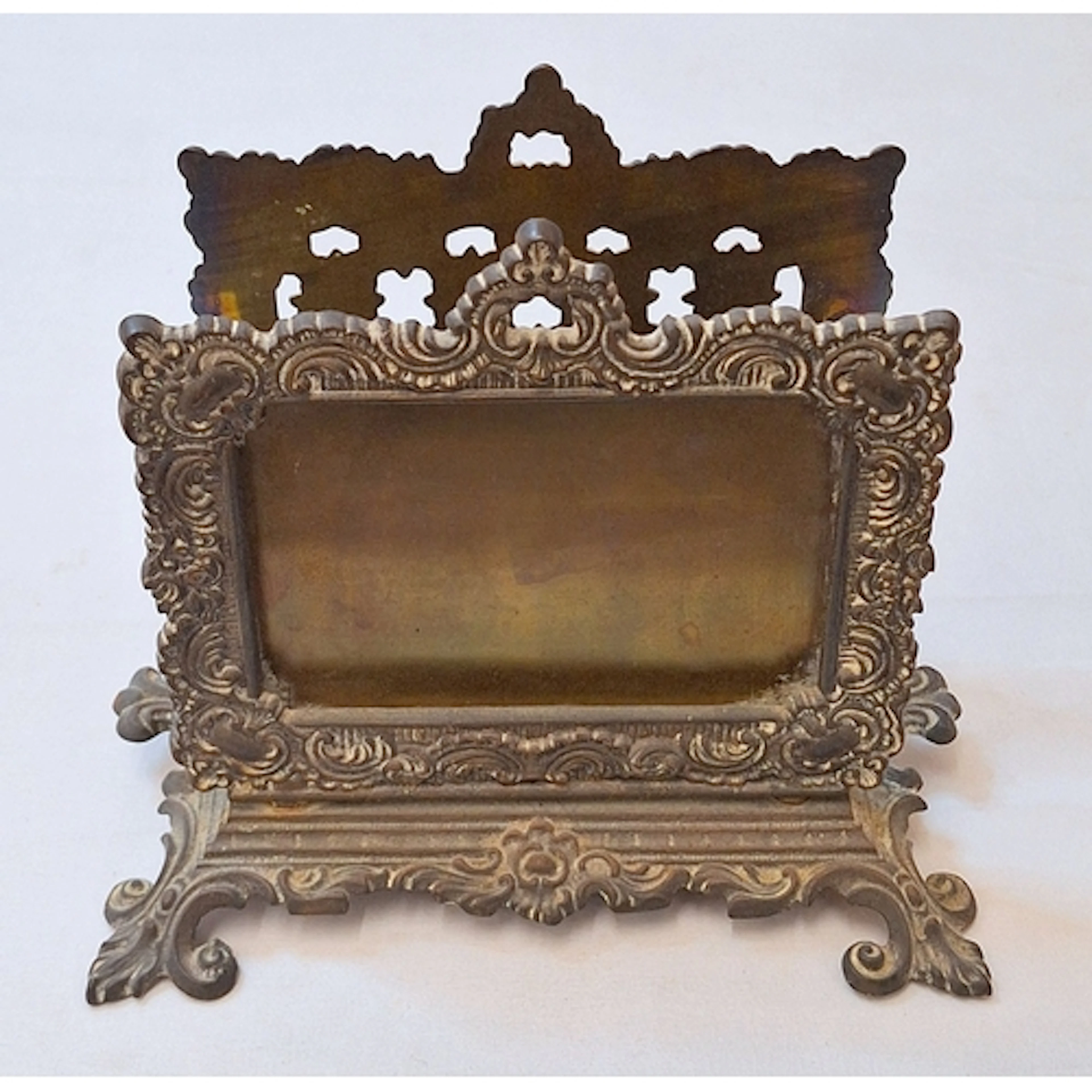 Vintage Rococo Style Cast Metal Letter Rack on scrolling sup...