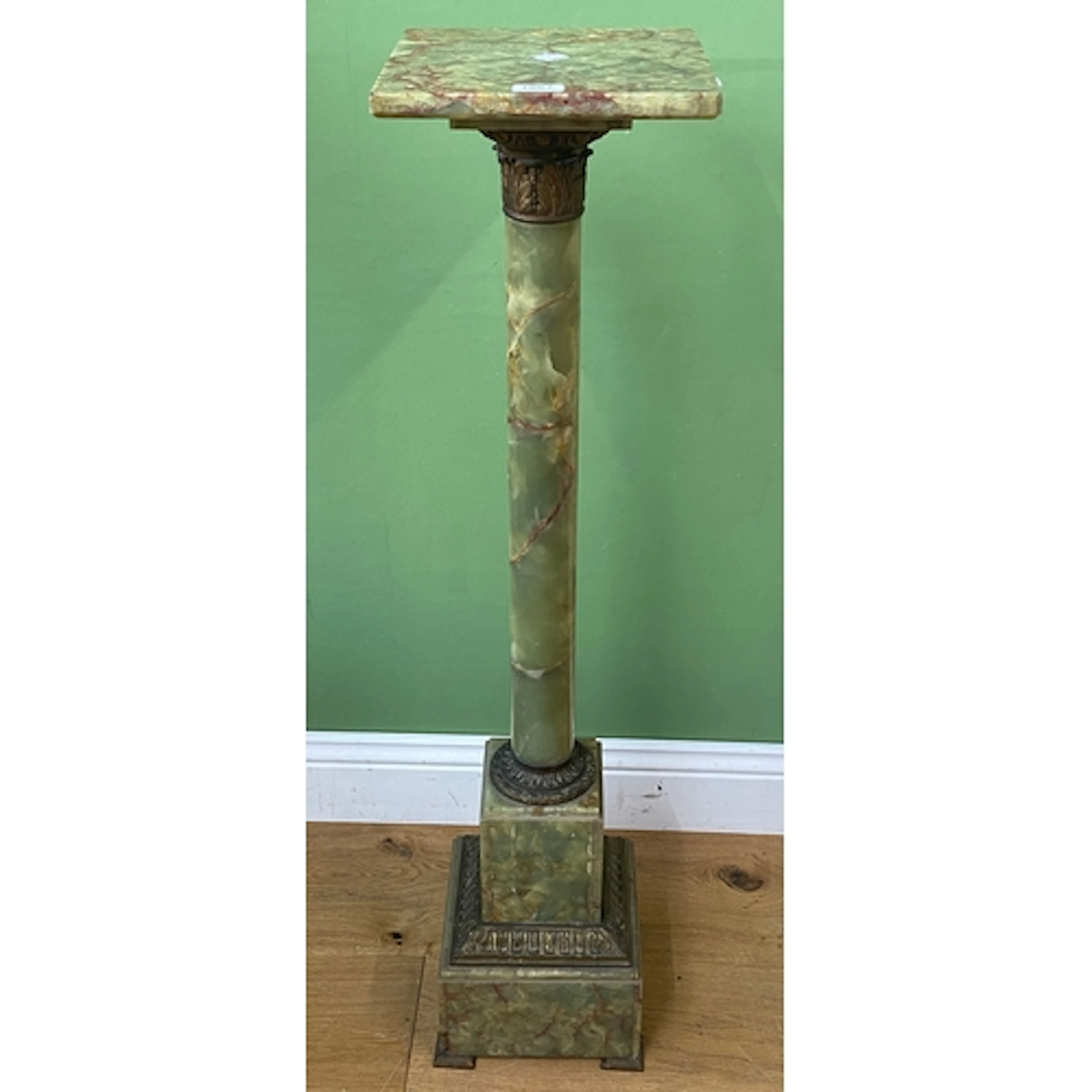 An onyx and gilt metal pot stand/pedestal, 110cmH