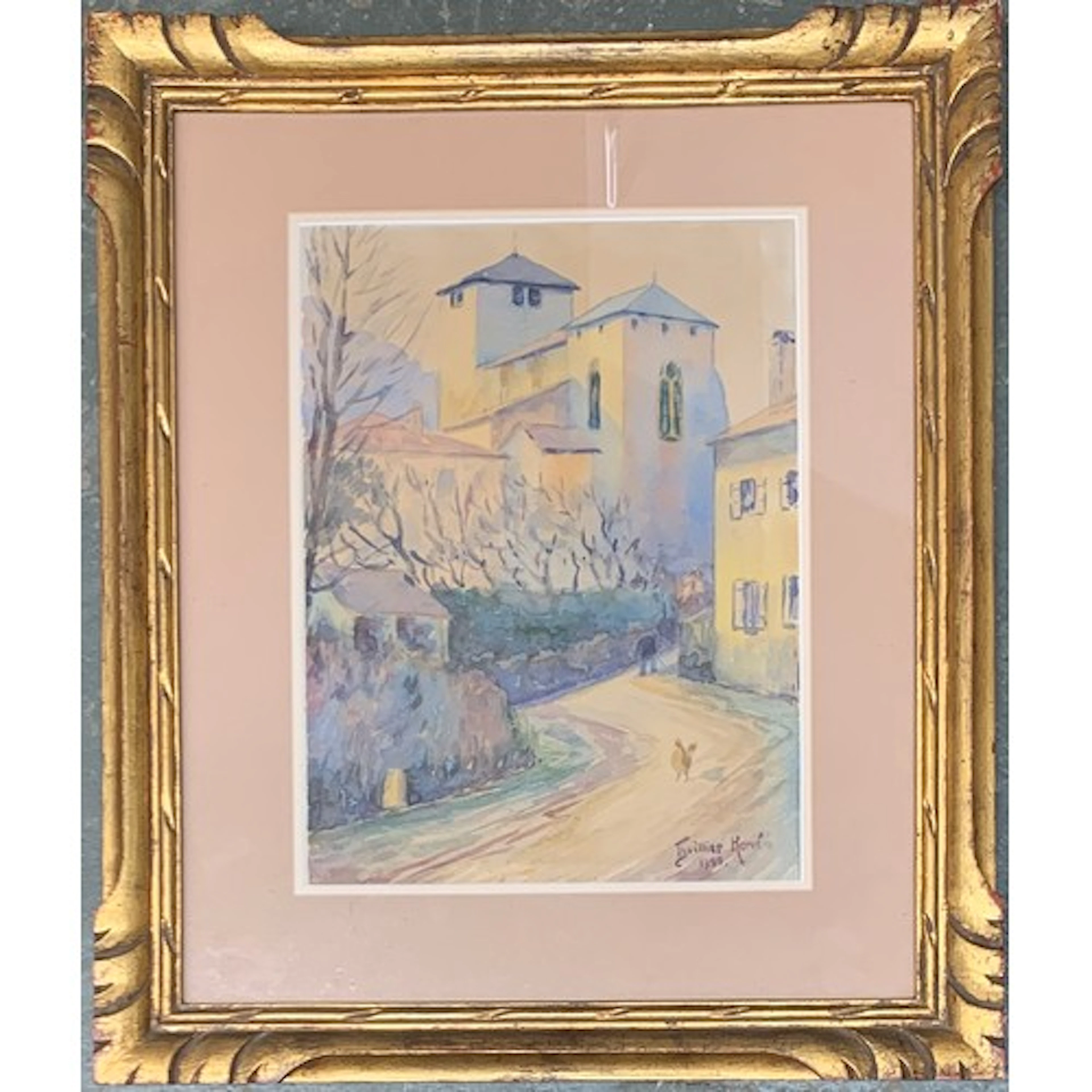 Early 20th century watercolour of a street scene, titled 'No...