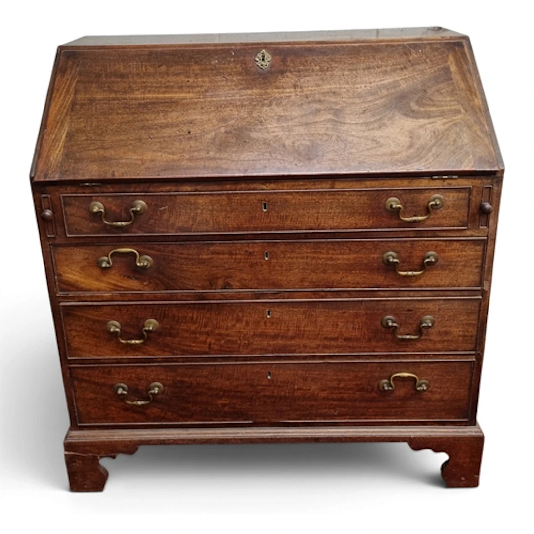 A Georgian Mahogany Bureau of neat proportions with fully fi...