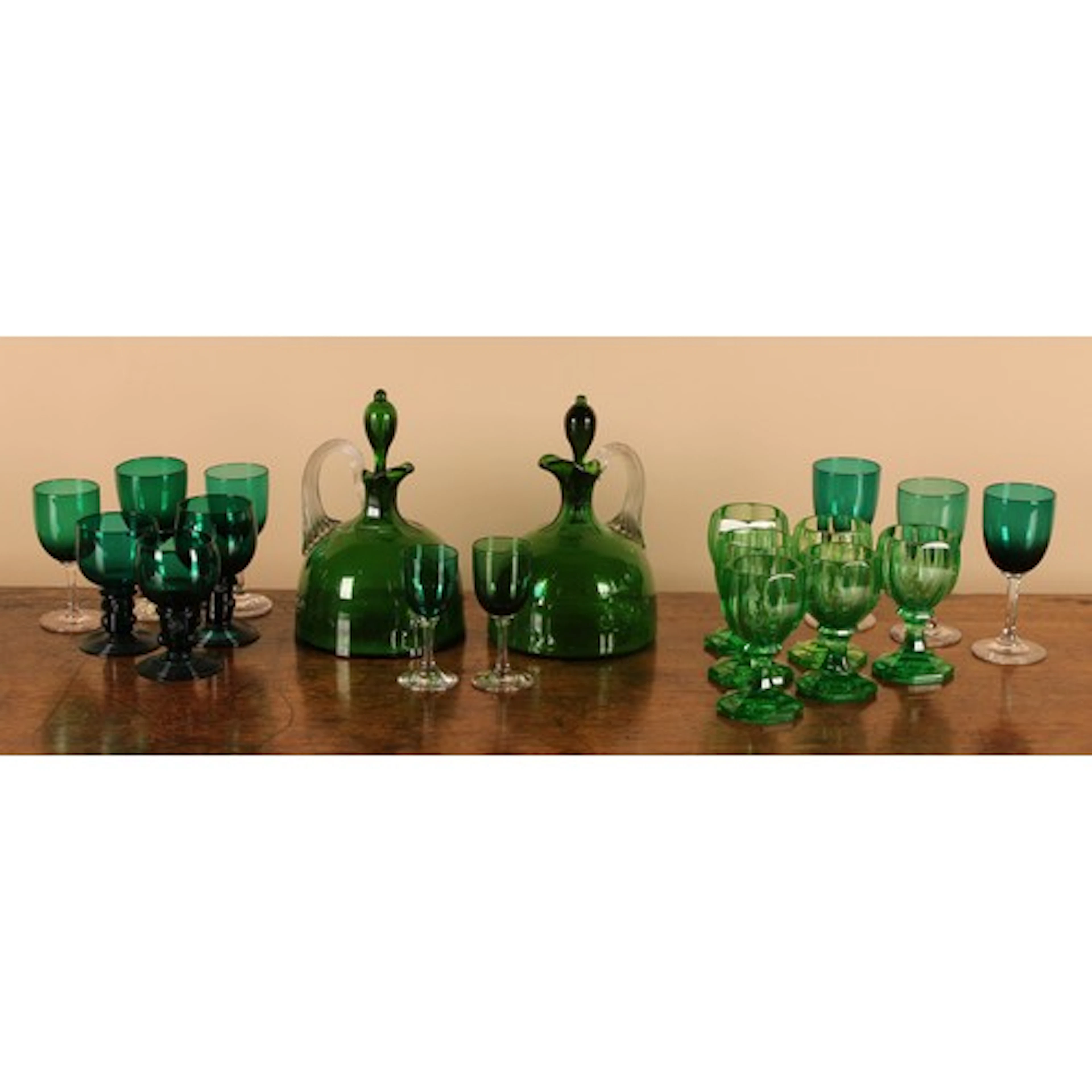 A matched set of six Victorian green uranium glass octagonal...