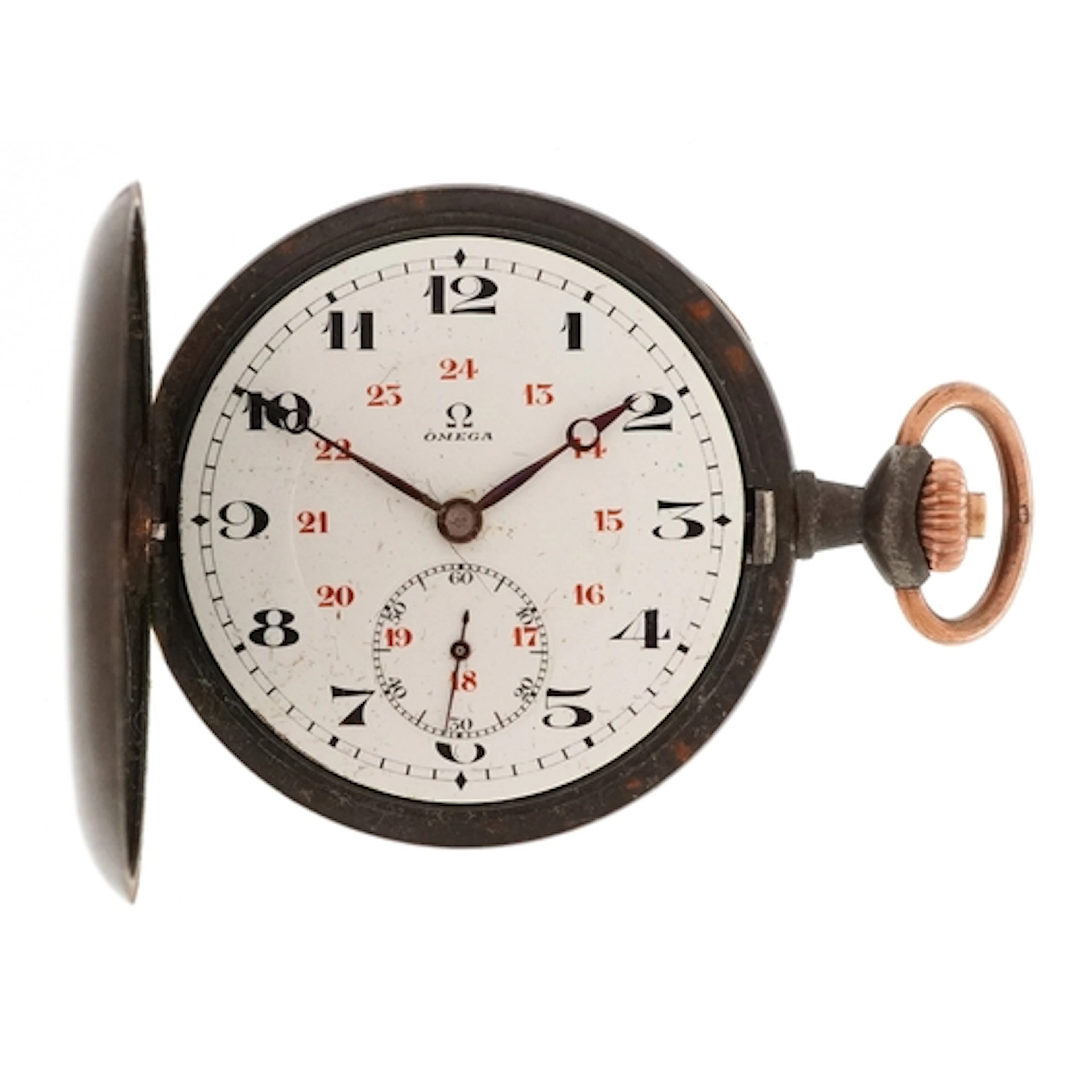 Omega, gunmetal cased full hunter pocket watch with subsidia...