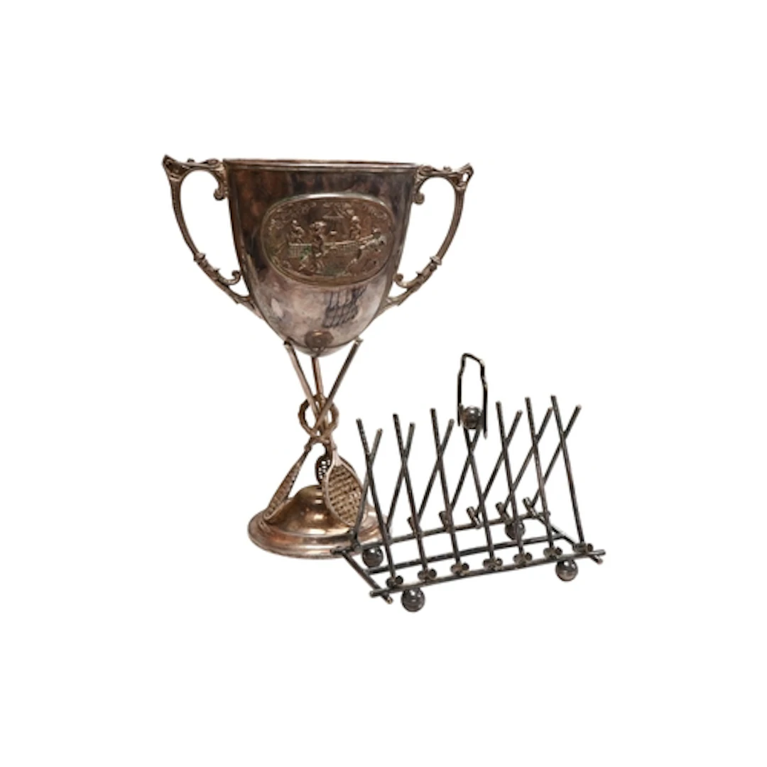 A late 19th/early 20th century style tennis related plated t...