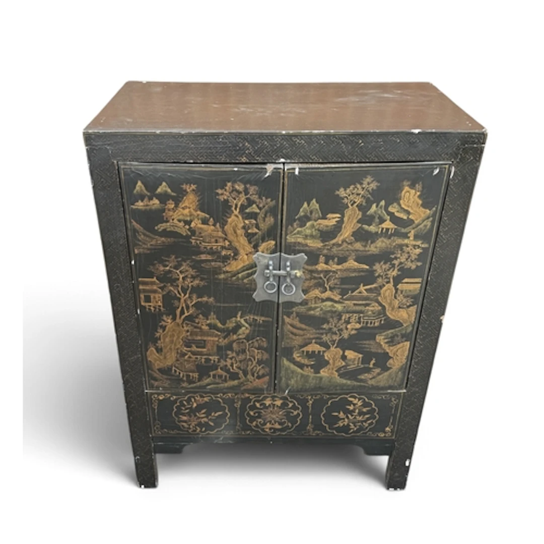 A 19TH CENTURY CHINESE BLACK LACQUERED AND GILDED WEDDING CA...